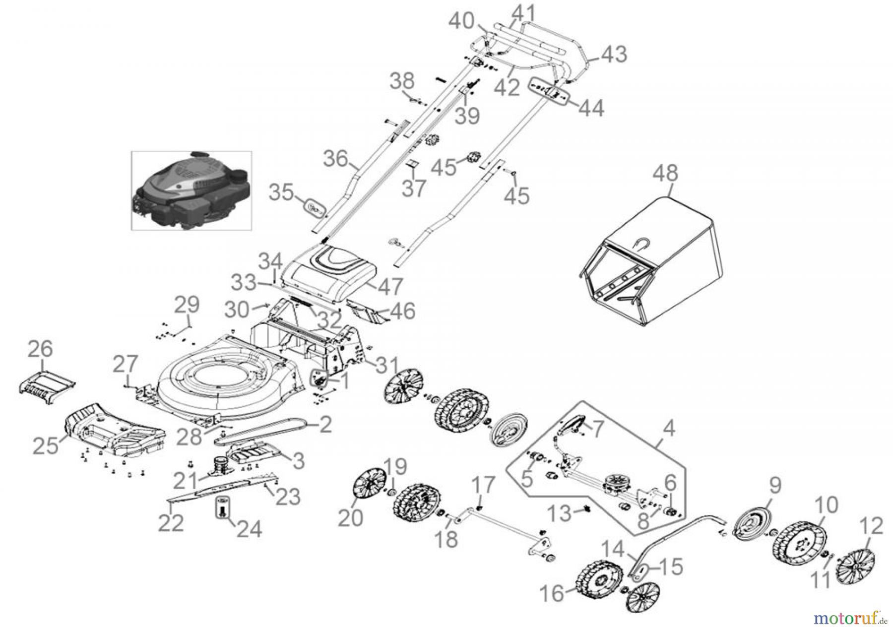 Güde Gartentechnik Rasenmäher Benzin-Rasenmäher Schnittbreite bis 45cm Rasenmäher ECO WHEELER 413.2 R - 95423 Ersatzteileversion FSL95423-02 Seite 1