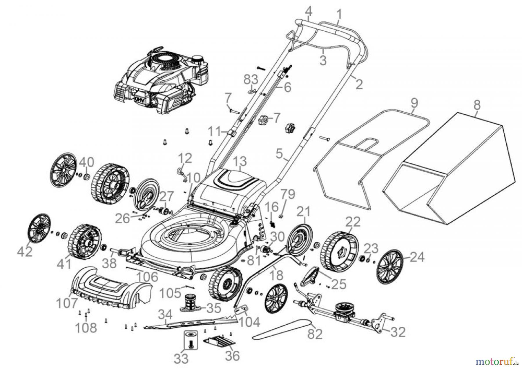 Güde Gartentechnik Rasenmäher Benzin-Rasenmäher Schnittbreite bis 50 cm Rasenmäher ECO WHEELER 462.1 R - 95327 Ersatzteileversion  FSL95327-02 Seite 1