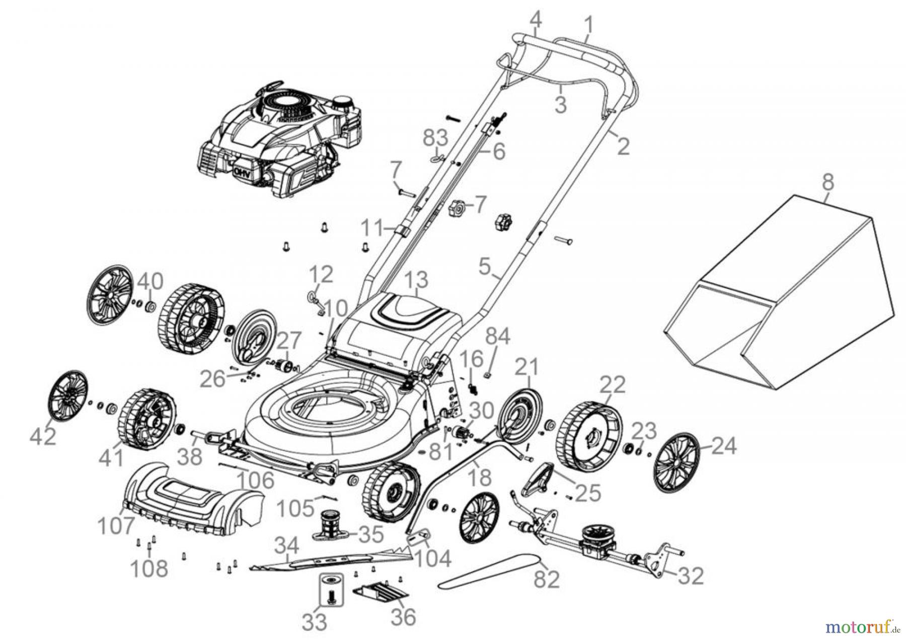 Güde Gartentechnik Rasenmäher Benzin-Rasenmäher Schnittbreite bis 50 cm RASENMÄHER ECO WHEELER 462.2 R - 95328 Ersatzteileversion FSL95328-01 Seite 1