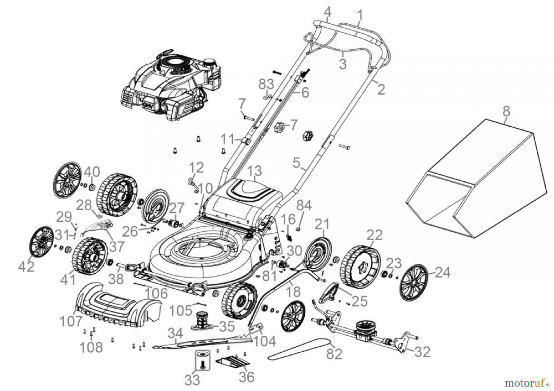 Güde Gartentechnik Rasenmäher Benzin-Rasenmäher Schnittbreite bis 50 cm Rasenmäher ECO WHEELER 464.1 R - 95329 Ersatzteileversion FSL95329-01 Seite 1