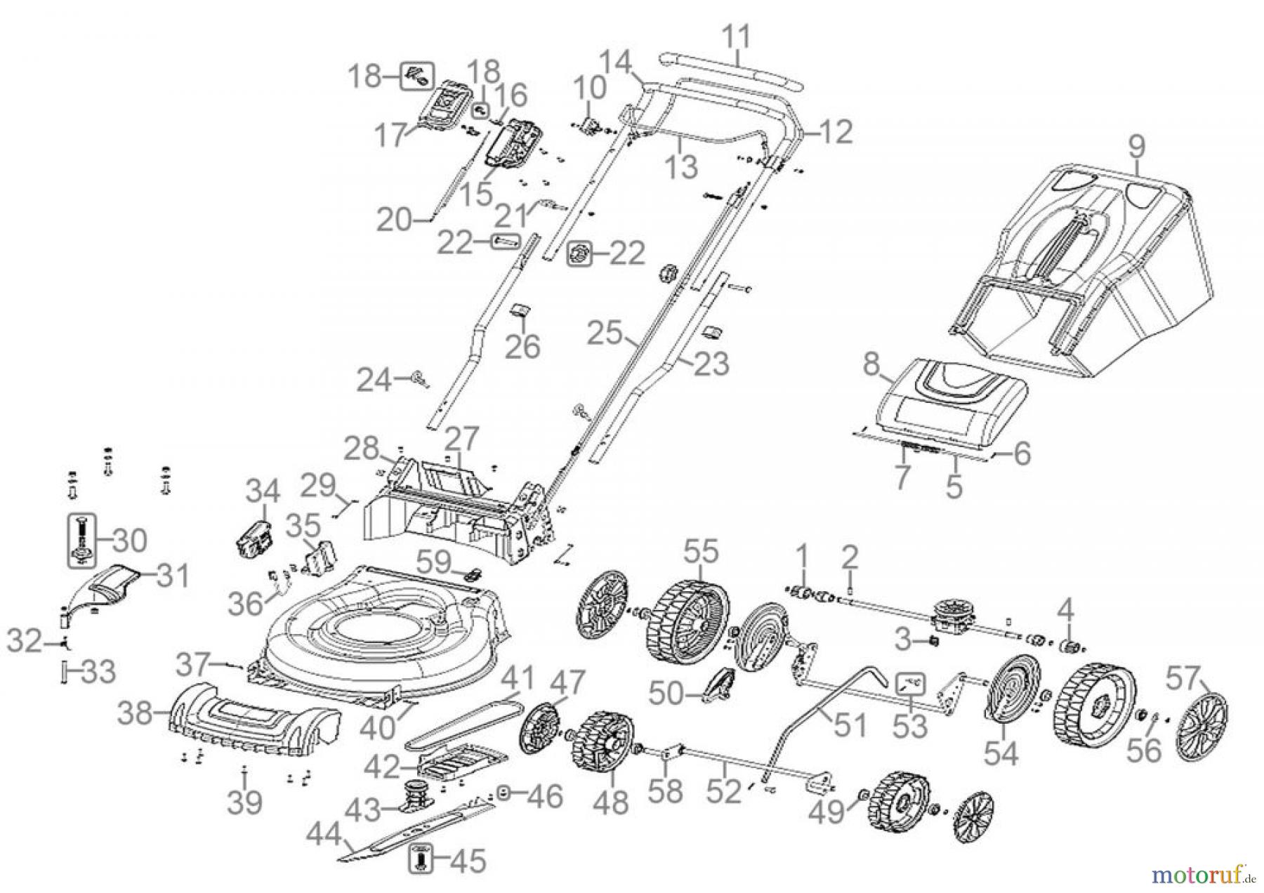 Güde Gartentechnik Rasenmäher Benzin-Rasenmäher Schnittbreite bis 50 cm Rasenmäher ECO WHEELER 464.2 R LI-ES - 95336 Ersatzteileversion  FSL95336-01 Seite 1