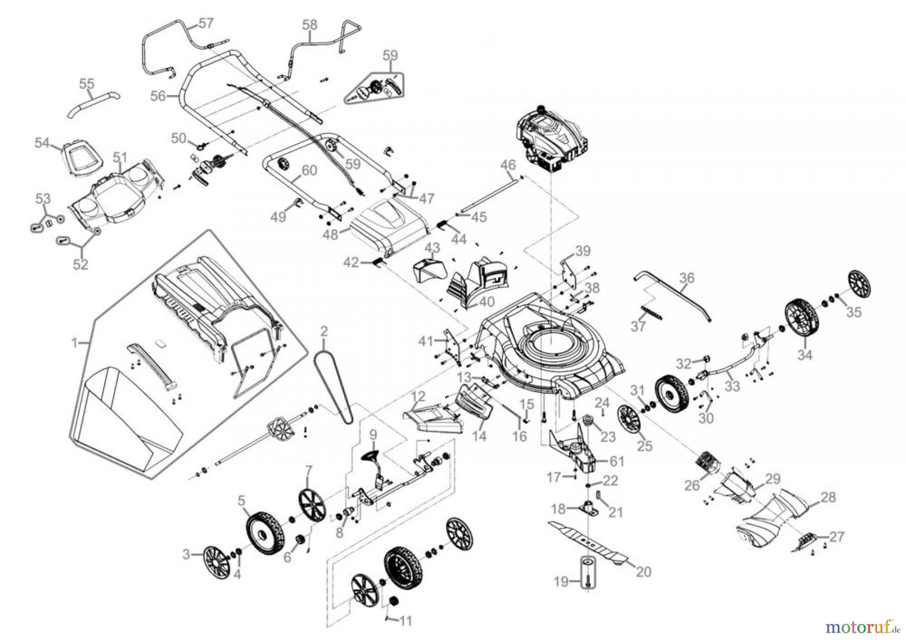Güde Gartentechnik Rasenmäher Benzin-Rasenmäher Schnittbreite ab 50 cm Rasenmäher BIG WHEELER 510/1 8IN1 - 05089 Ersatzteileversion FSL05089-01 Seite 1