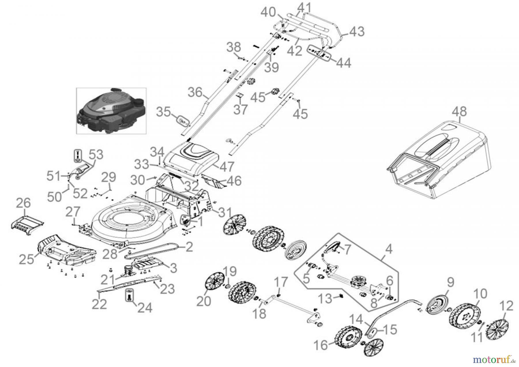 Güde Gartentechnik Rasenmäher Benzin-Rasenmäher Schnittbreite bis 50 cm Rasenmäher ECO WHEELER 464.2 R - 95426 Ersatzteileversion FSL95426-01 Seite 1