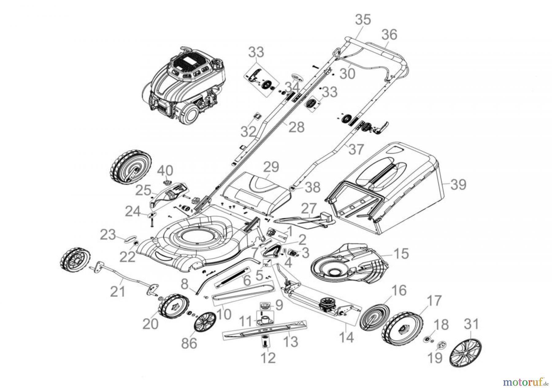 Güde Gartentechnik Rasenmäher Benzin-Rasenmäher Schnittbreite ab 50 cm Rasenmäher BIG WHEELER 514.2 R - 95430 Ersatzteileversion FSL95430-01 Seite 1