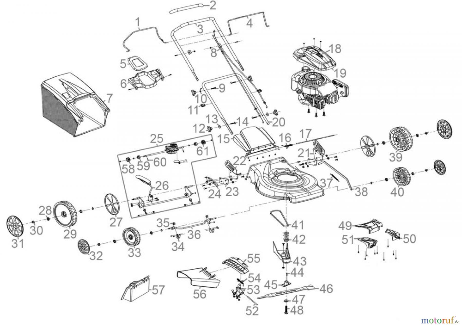 Güde Gartentechnik Rasenmäher Benzin-Rasenmäher Schnittbreite ab 50 cm Rasenmäher Big Wheeler 514.5 R - 95432 Ersatzteileversion FSL95432-01 Seite 1