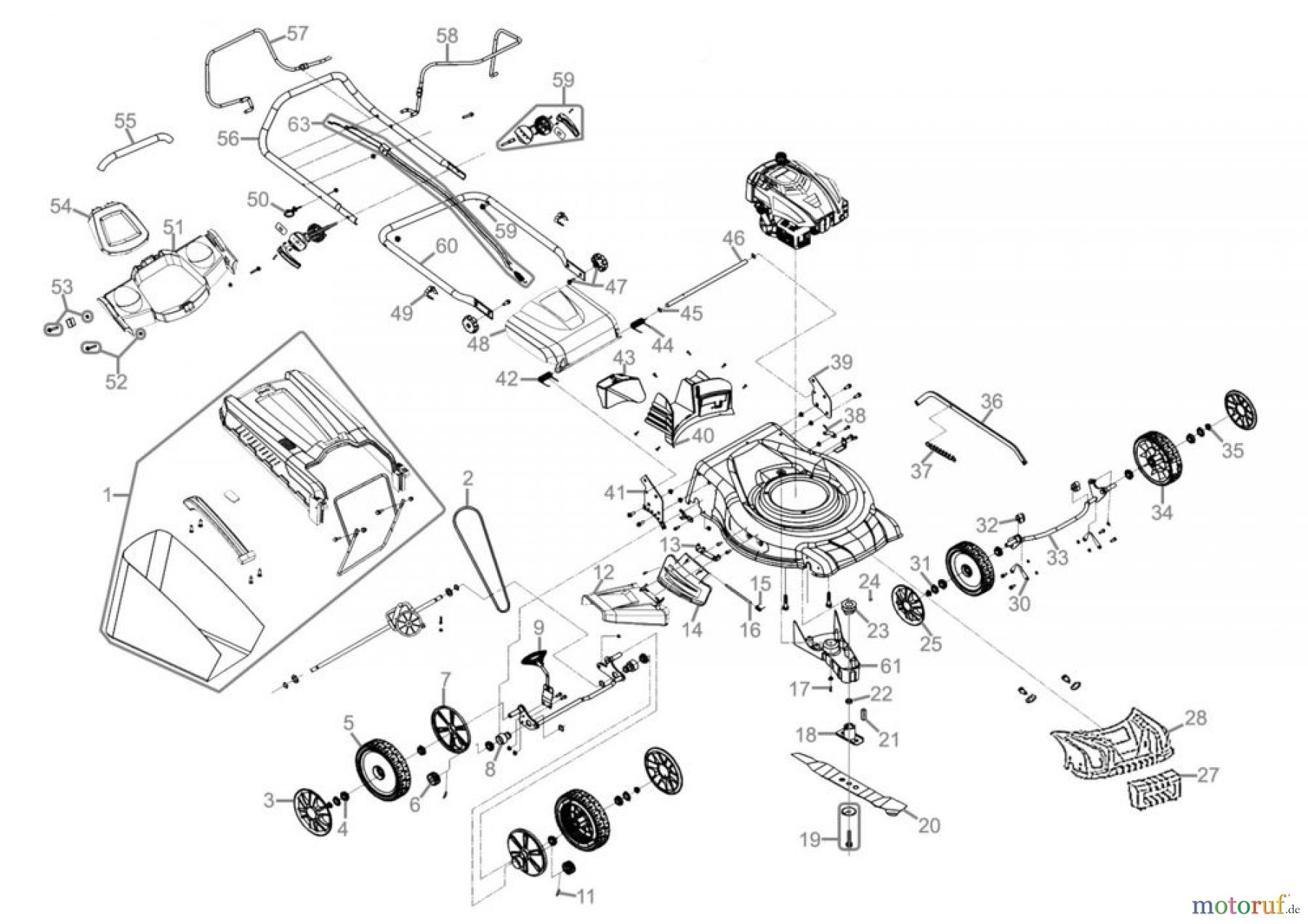 Güde Gartentechnik Rasenmäher Benzin-Rasenmäher Schnittbreite ab 50 cm RASENMÄHER BIG WHEELER 514.4 R - 95437 Ersatzteileversion FSL95437-01 Seite 1