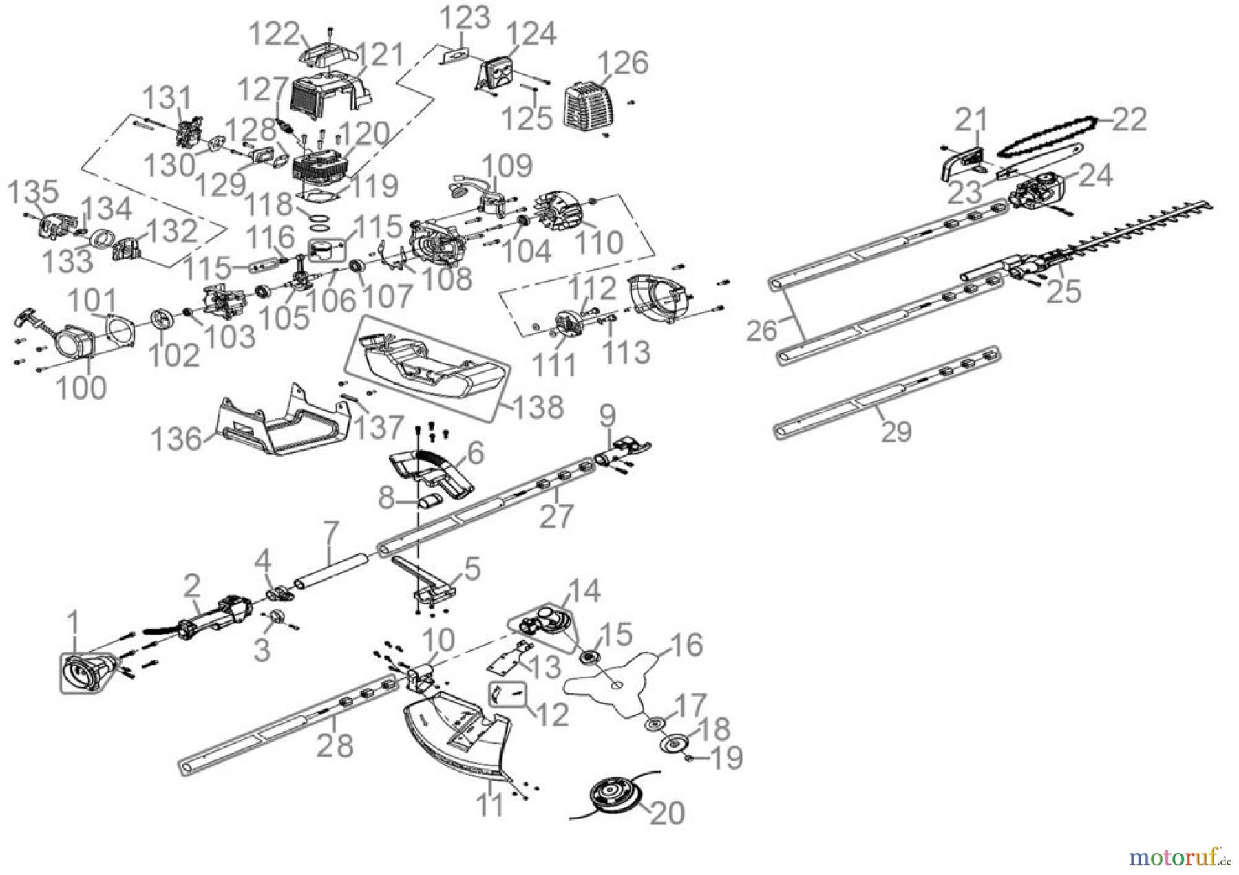 Güde Gartentechnik Gartenpflege-Sets Benzin-Sets Gartenpflege-Set GPS 1001 4in1 Art.-Nr.: 95200 Ersatzteileversion FSL95200-01