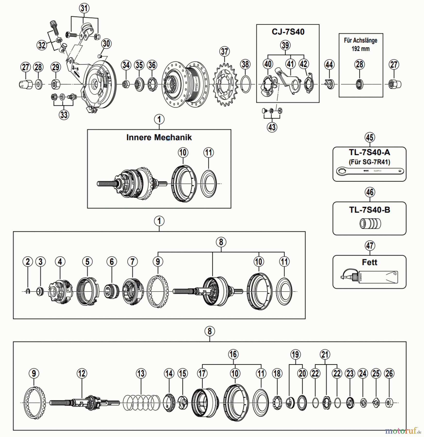 Shimano SG Getriebenabe /Nabenschaltung SG-7R42 SHIMANO NEXUS 7-GANGNABE mit Hochleistungs-Rollenbremse 1999