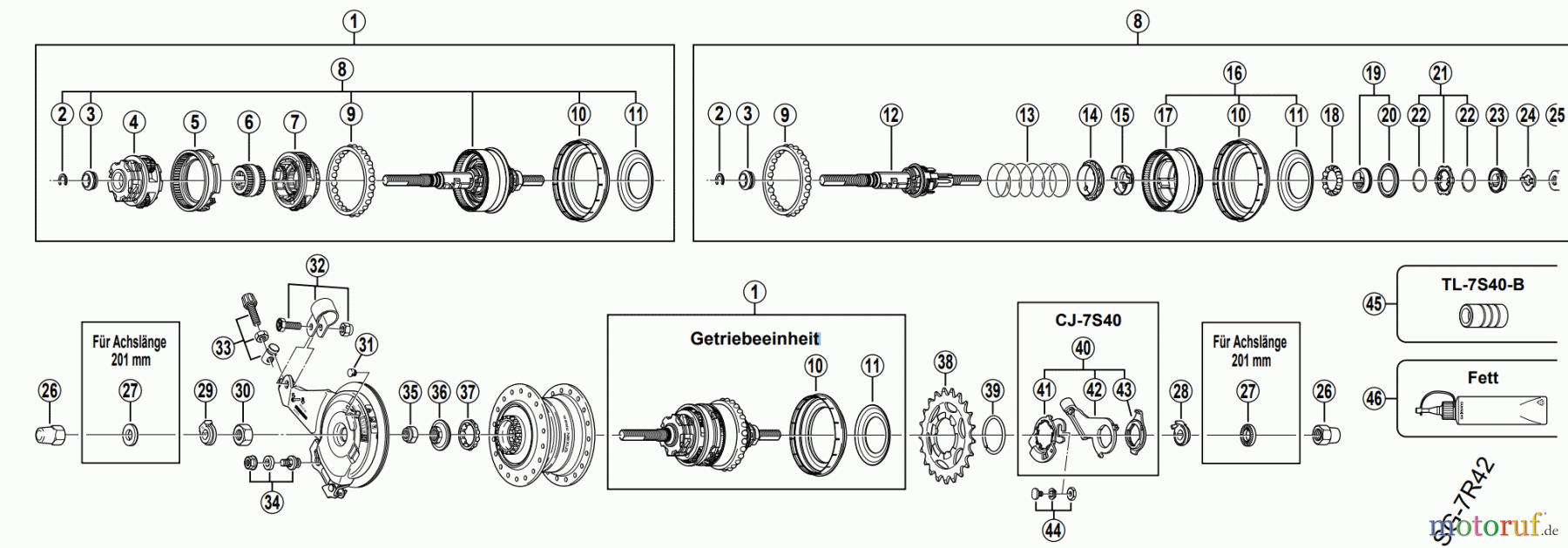 Shimano SG Getriebenabe /Nabenschaltung SG-7R45 SHIMANO NEXUS Siebengangnabe mit Hochleistungs-Rollenbremse, 2001