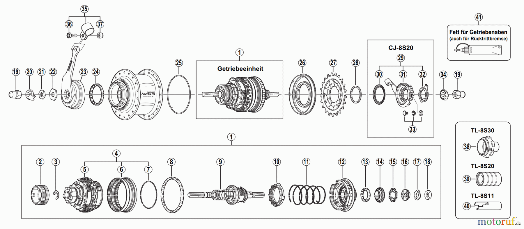 Shimano SG Getriebenabe /Nabenschaltung SG-8C20 SHIMANO NEXUS Achtgangnabe mit Rücktrittbremse 2005