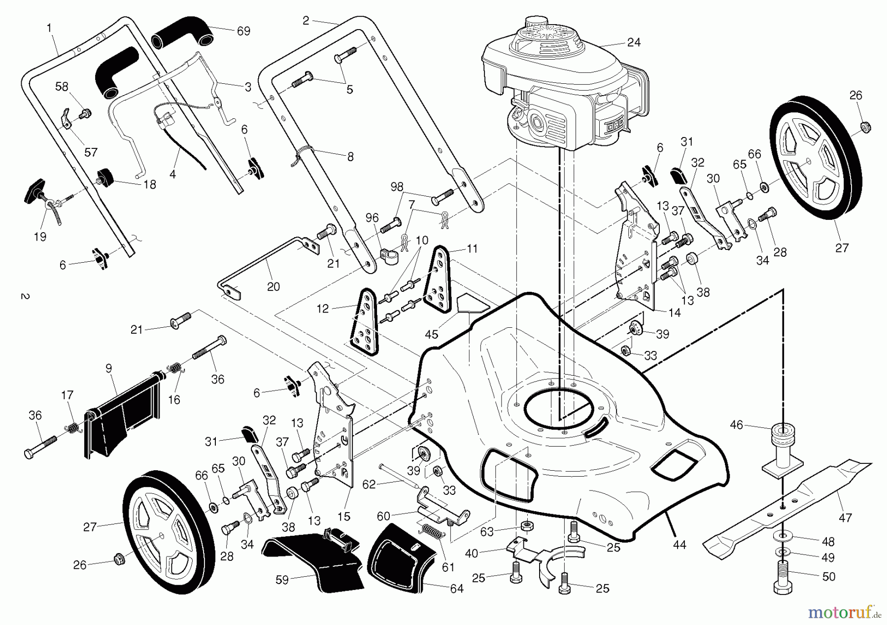 Gardol (Husqvarna) Rasenmäher EDITION 1R, 96141025900, 2013-12 Rahmen und Motor