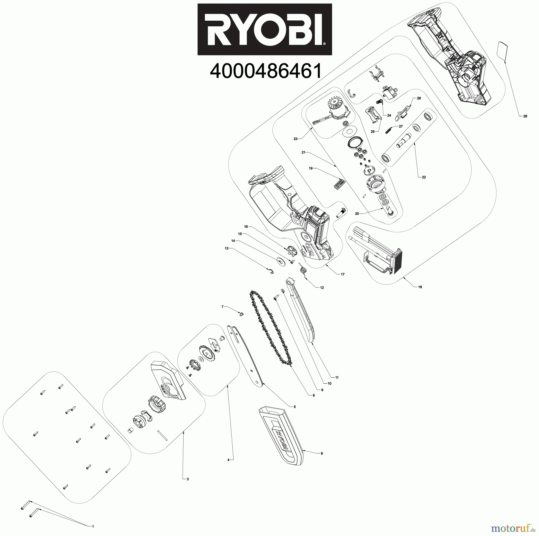Ryobi Kettensägen Akku RY18PSX15A 18 V ONE+ HP Brushless Akku-Einhand-Kettensäge, Schwertlänge 15 cm Seite 1