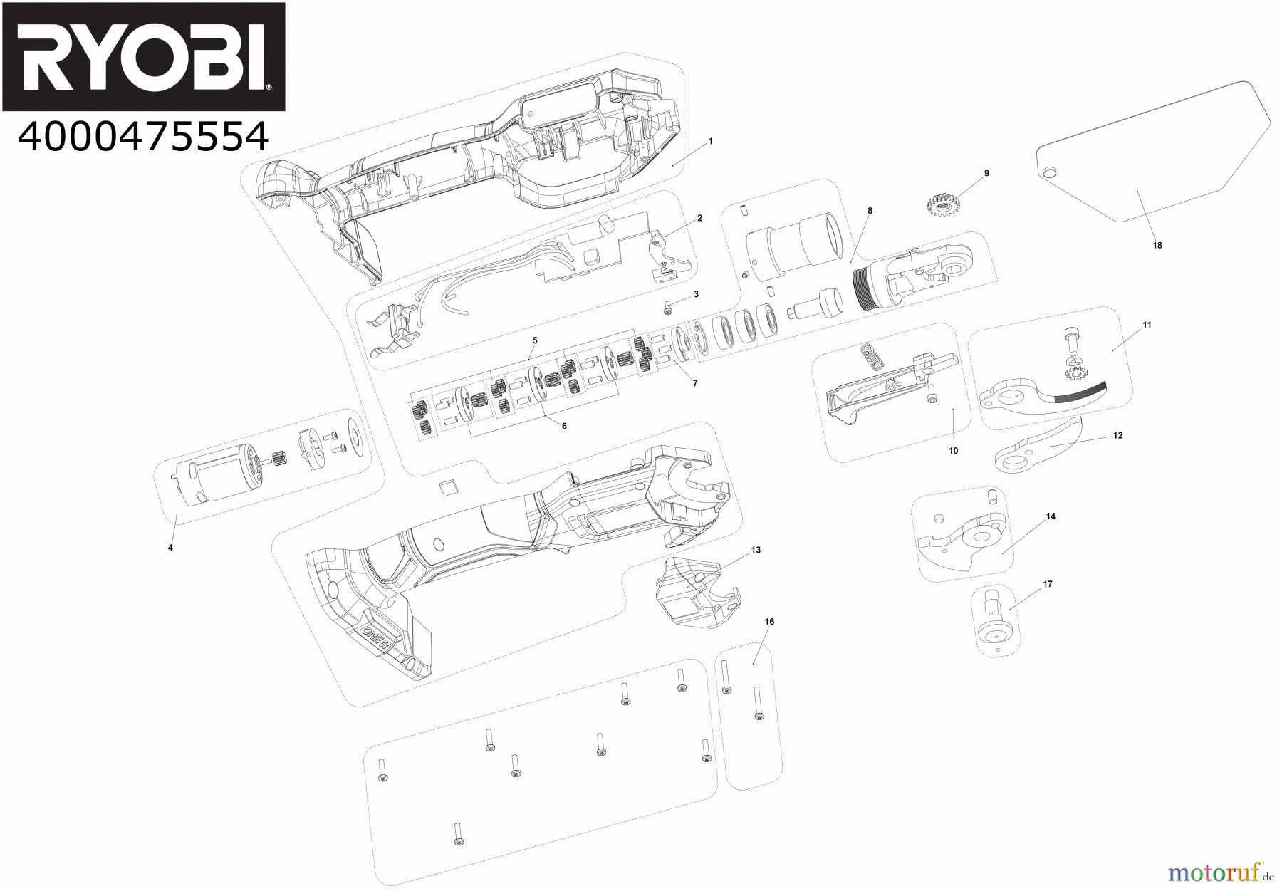 Ryobi Ast-, Strauch- und Grasscheren RY18SCA 18 V ONE+ Akku-Gartenschere, Schnittkapazität 25 mm Seite 1