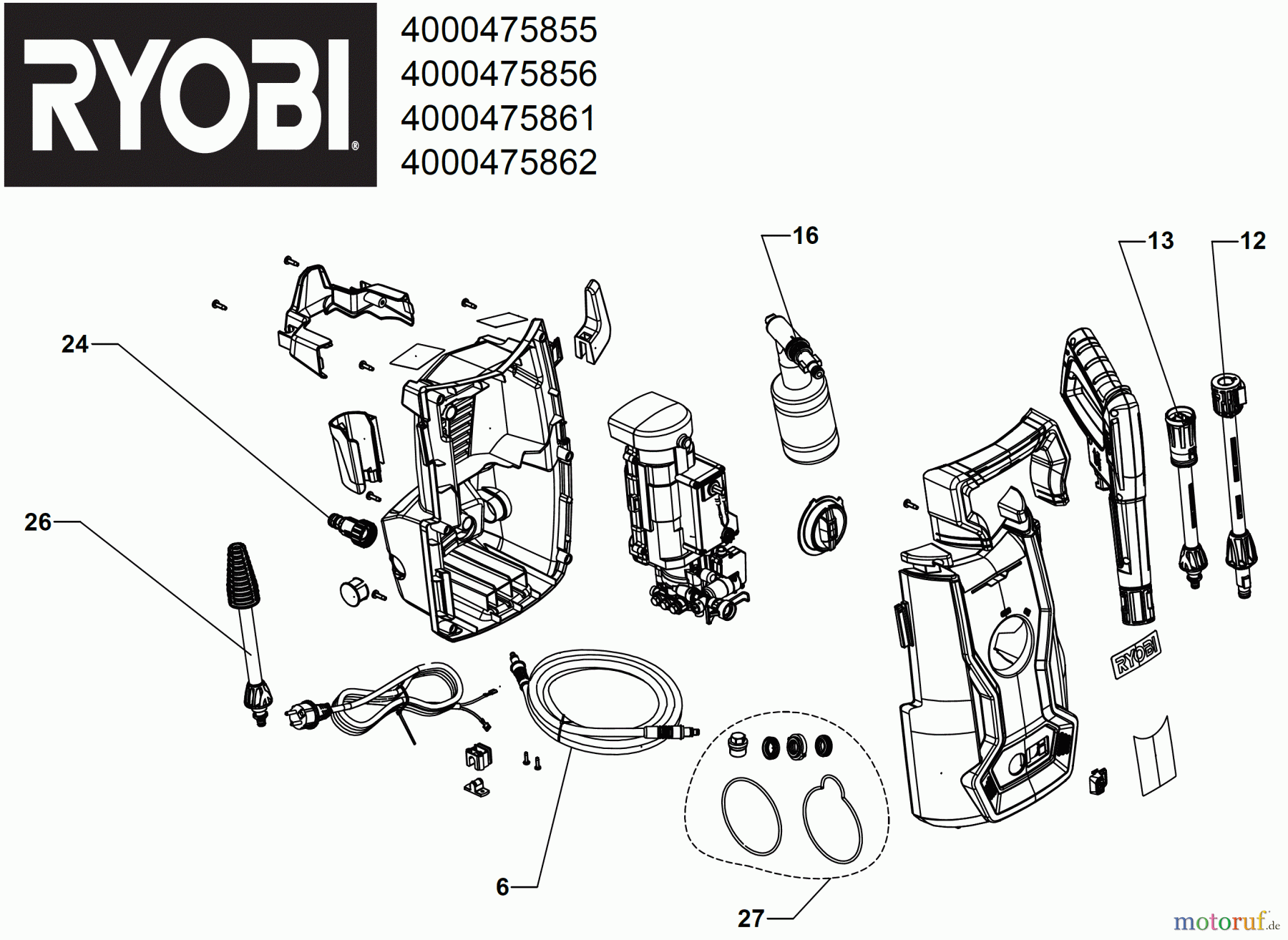 Ryobi Hochdruckreiniger RY110PWA 1.400 W Elektro-Hochdruckreiniger, max. Druck 110 bar Seite 1