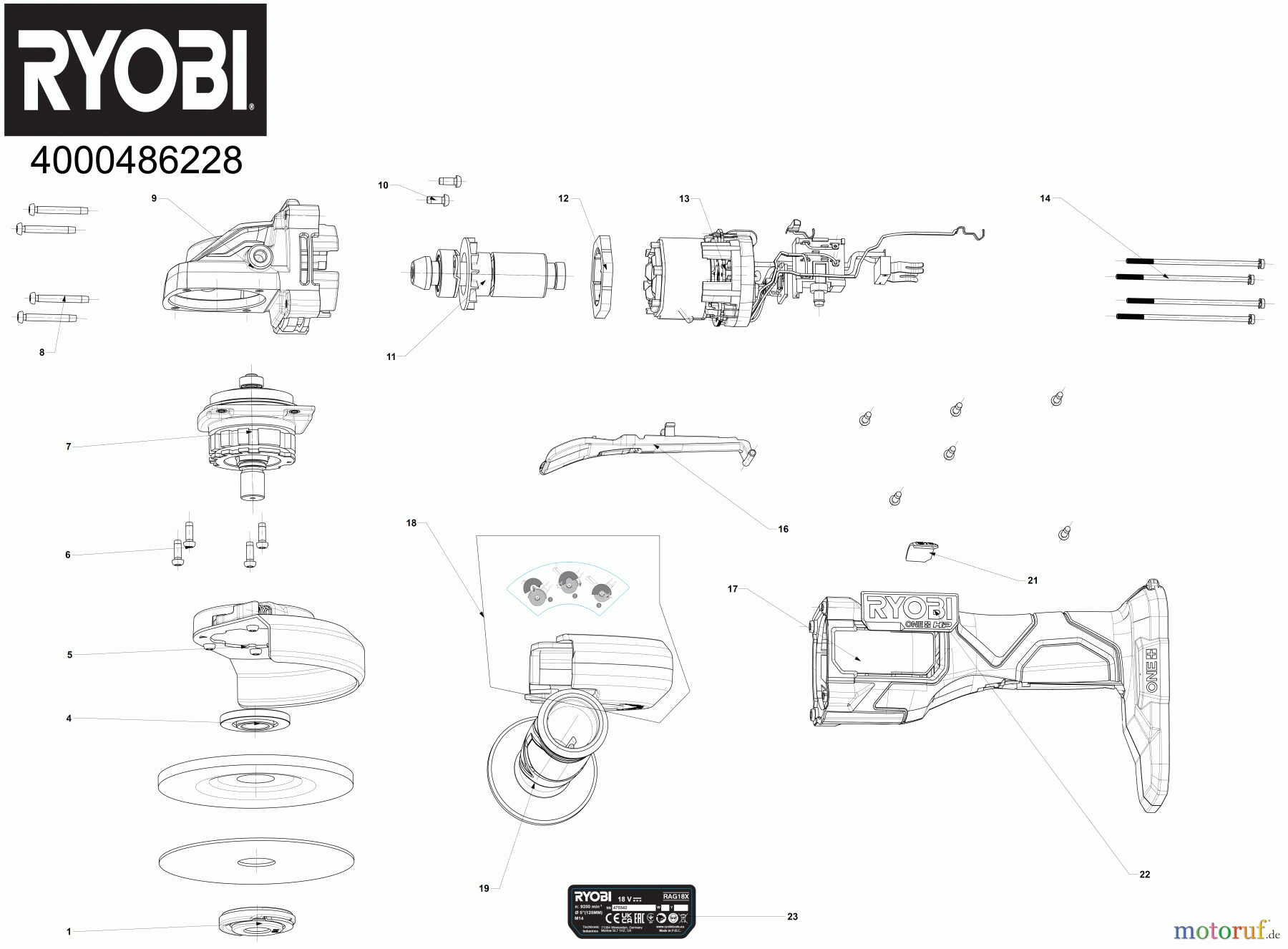 Ryobi Schleifgeräte Winkelschleifgerät RAG18X Seite 1