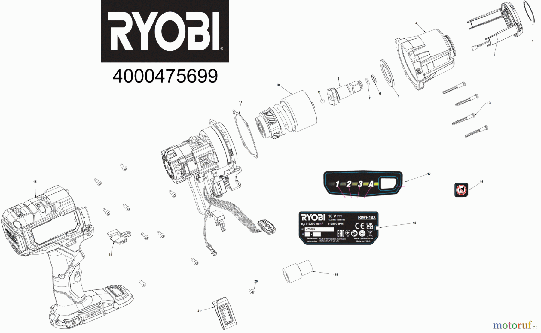 Ryobi (Schlag-)Bohrschrauber Bohrschrauber mit Schlagbohrfunktion RIWH18X Akku Schlagschrauber Seite 1