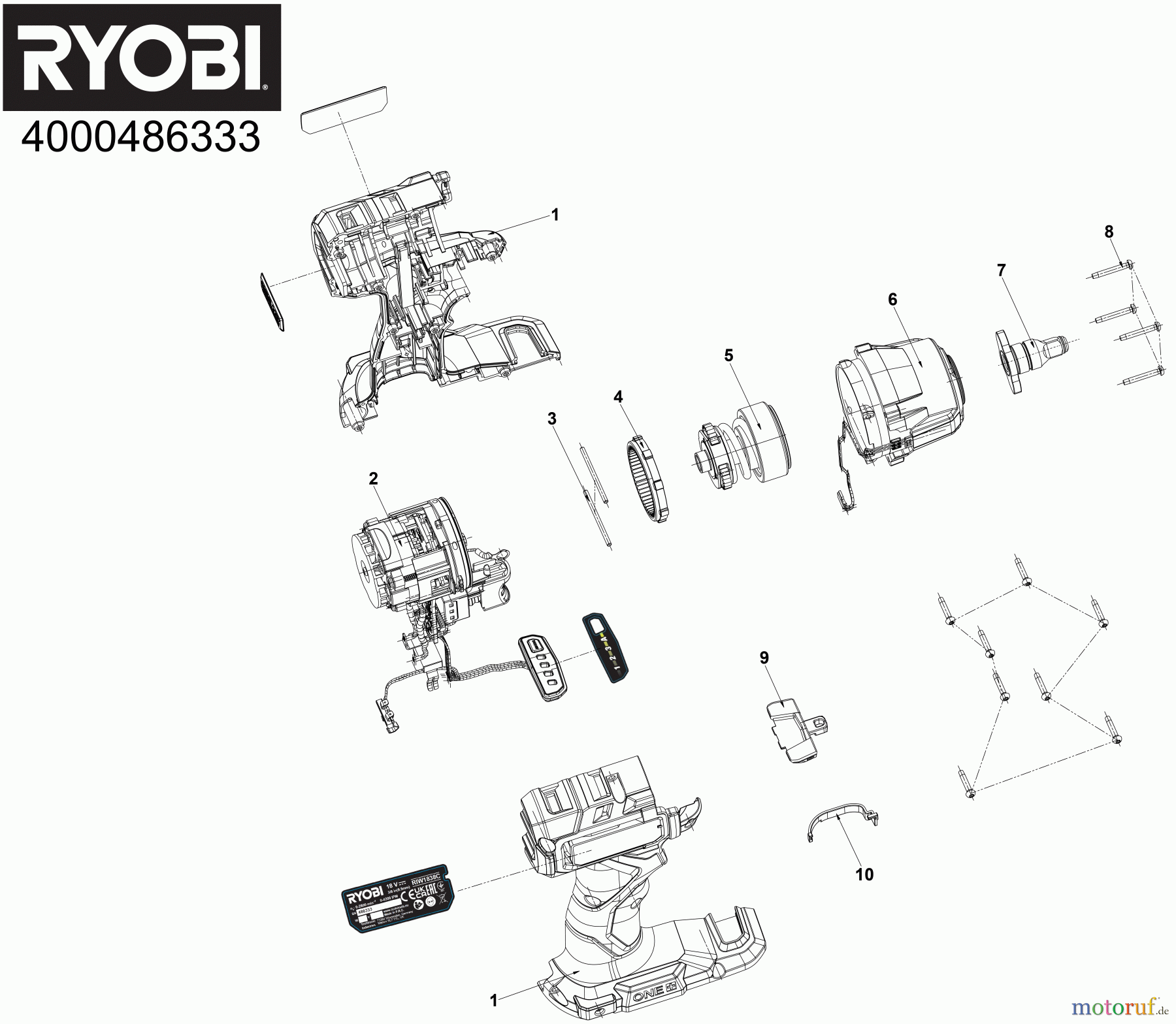 Ryobi (Schlag-)Bohrschrauber Bohrschrauber mit Schlagbohrfunktion RIW1838C Akku Schlagschrauber 3/8