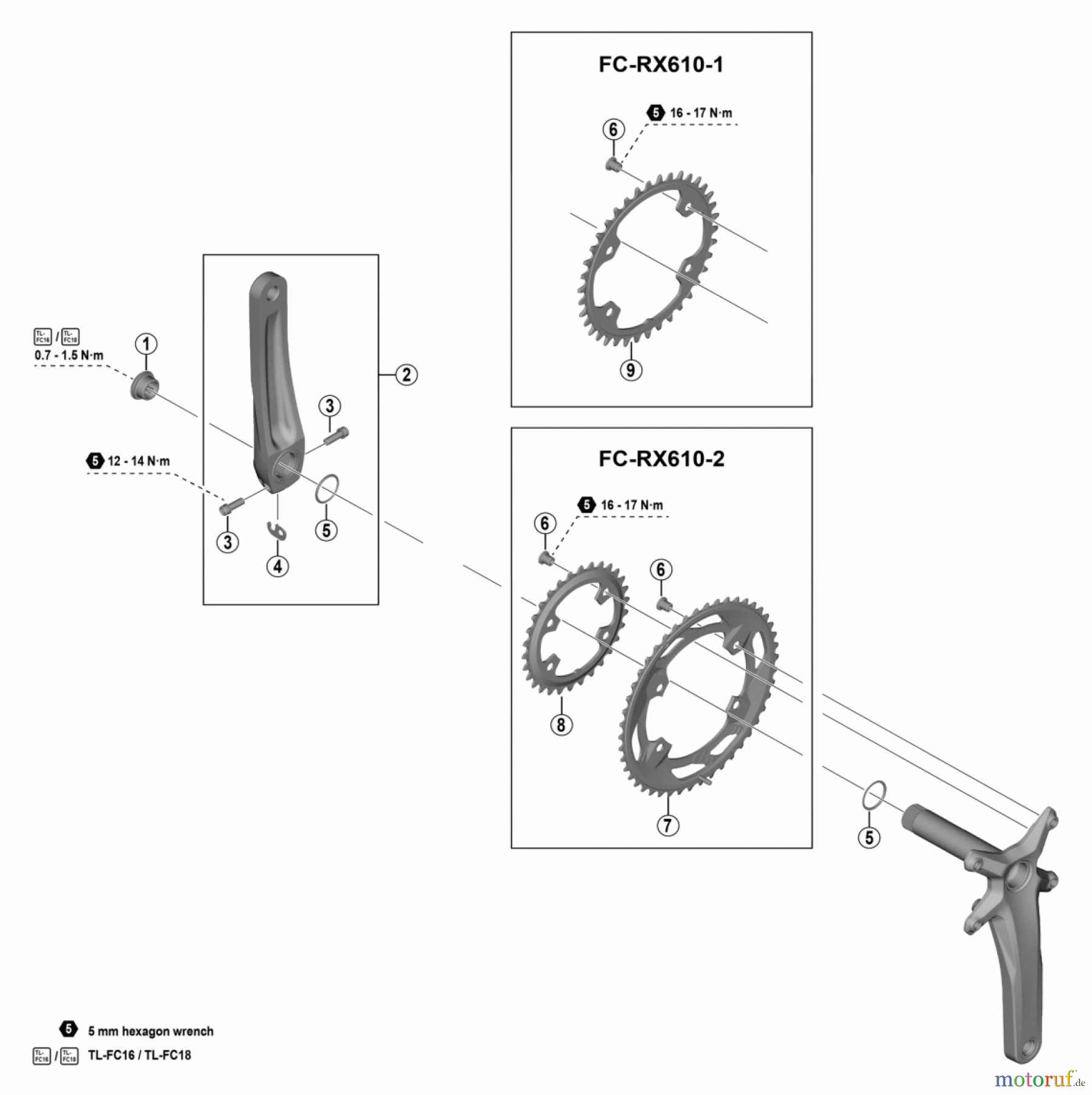 Shimano FC Front Chainwheel - Kurbelsatz, Vorderes Kettenblatt FC-RX610 GRX Crankset