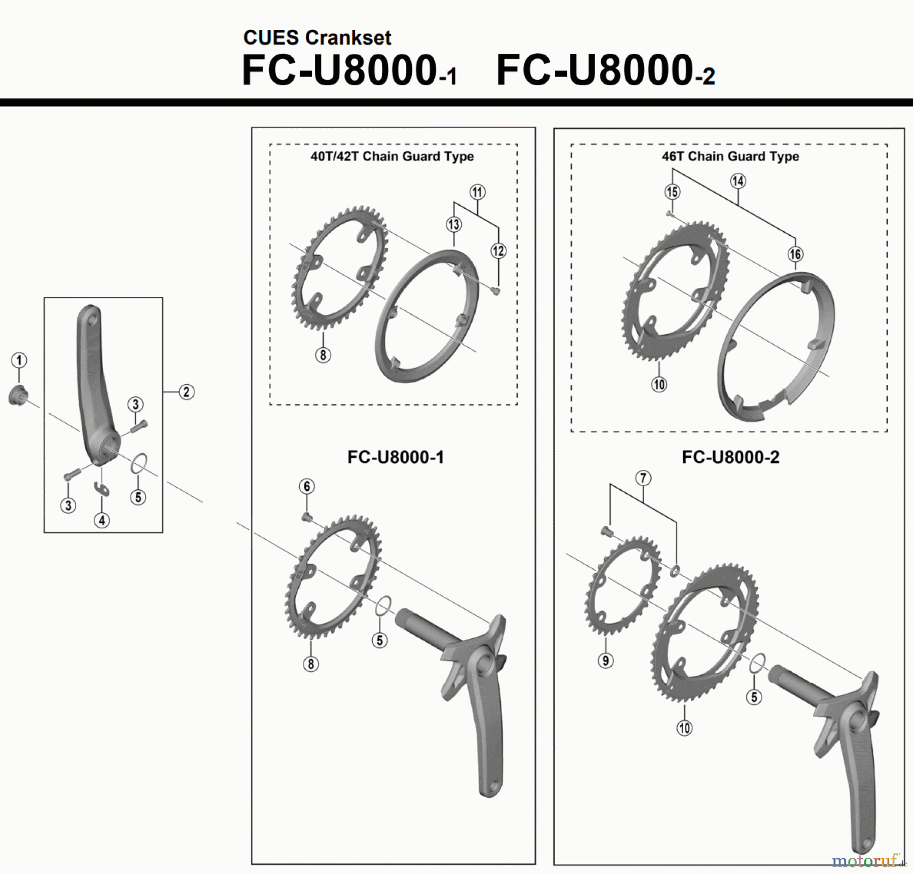 Shimano FC Front Chainwheel - Kurbelsatz, Vorderes Kettenblatt FC-U8000-1, FC-U8000-2 CUES Crankset