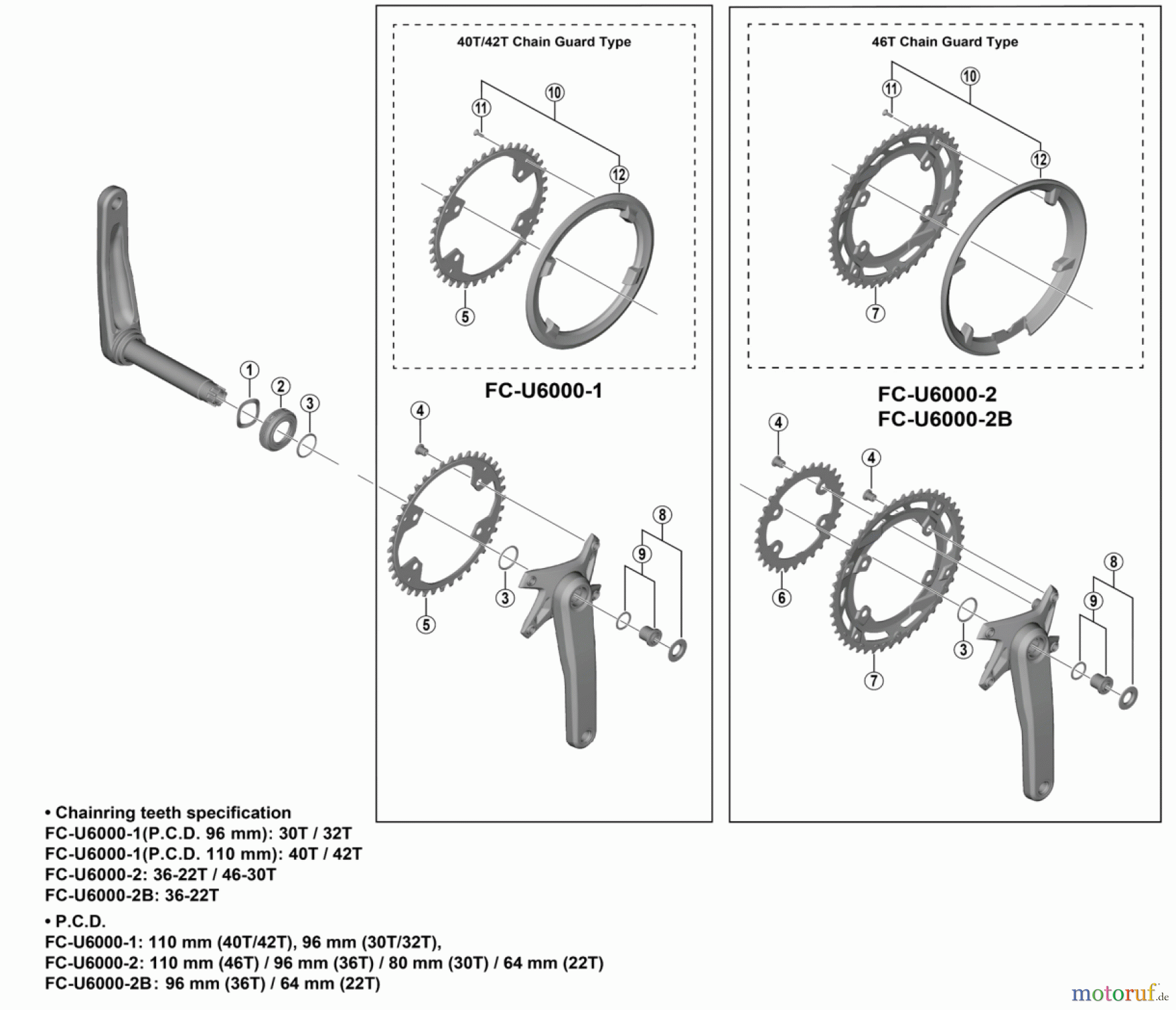 Shimano FC Front Chainwheel - Kurbelsatz, Vorderes Kettenblatt FC-U6000-1, FC-U6000-2, FC-U6000-2B