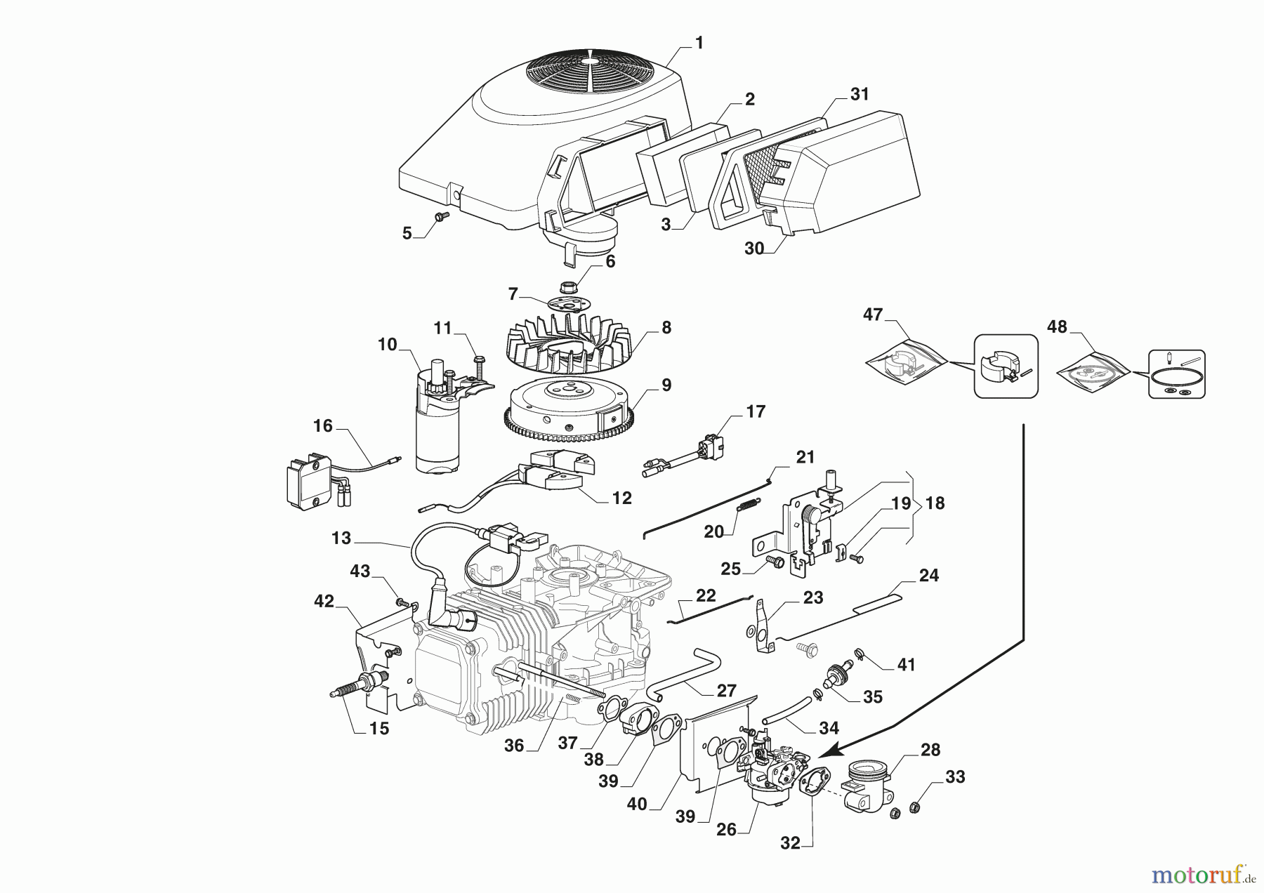 Stiga Aufsitzmäher Baujahr 2024 TORNADO 398 M (2024) 2T0510481/ST3 Motor - Vergaser, Luftfilter TORNADO 398 M (2024)