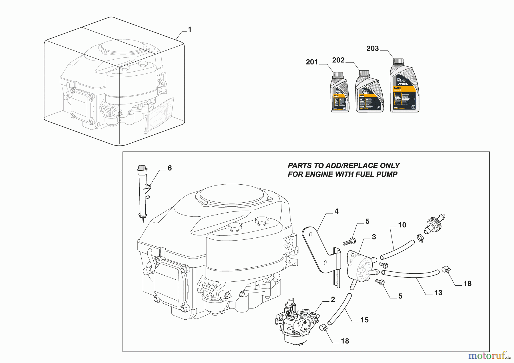 Stiga Aufsitzmäher Baujahr 2024 TORNADO 398 (2024) 2T0610481/ST1 Motor, Kraftstoffpumpe
