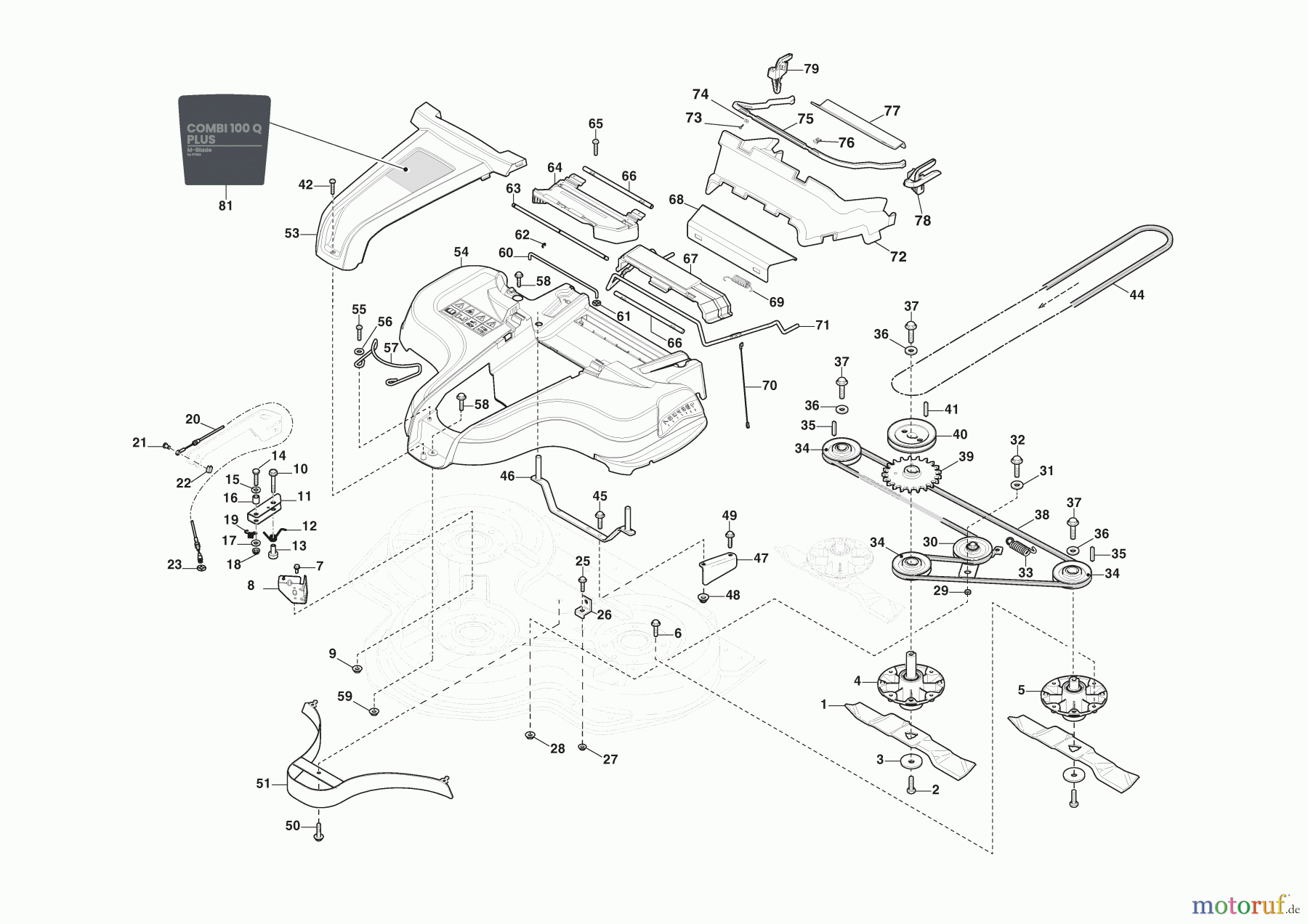 Stiga Frontmäher Mähdecks Baujahr 2024 Combi 100 Q Plus (2024) 2D6210021/ST2 Transmission and Blades