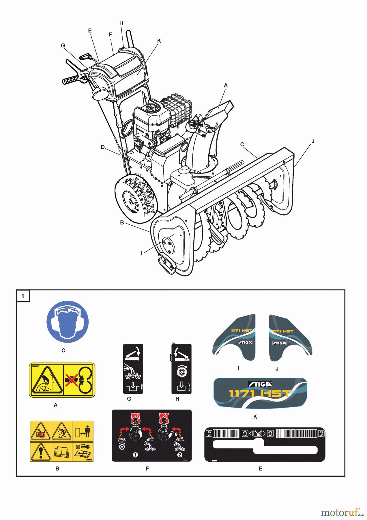 Stiga Schneefräsen Baujahr 2013 1381 HST (2013), 18-2852-32 Klebzettel