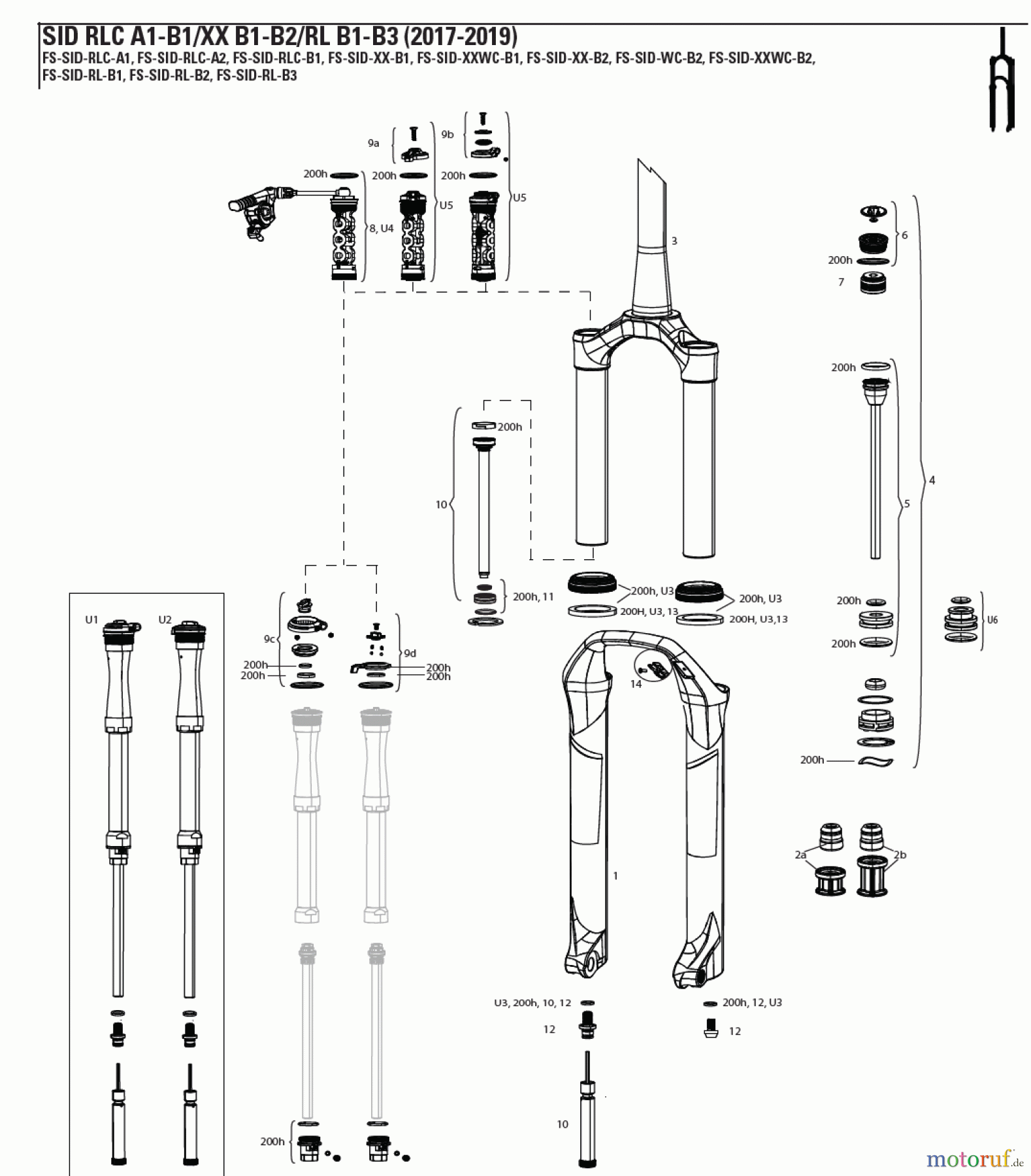 Sram RockShox SID RLC A1-B1/XX B1-B2/RL B1-B3 (2017-2019)