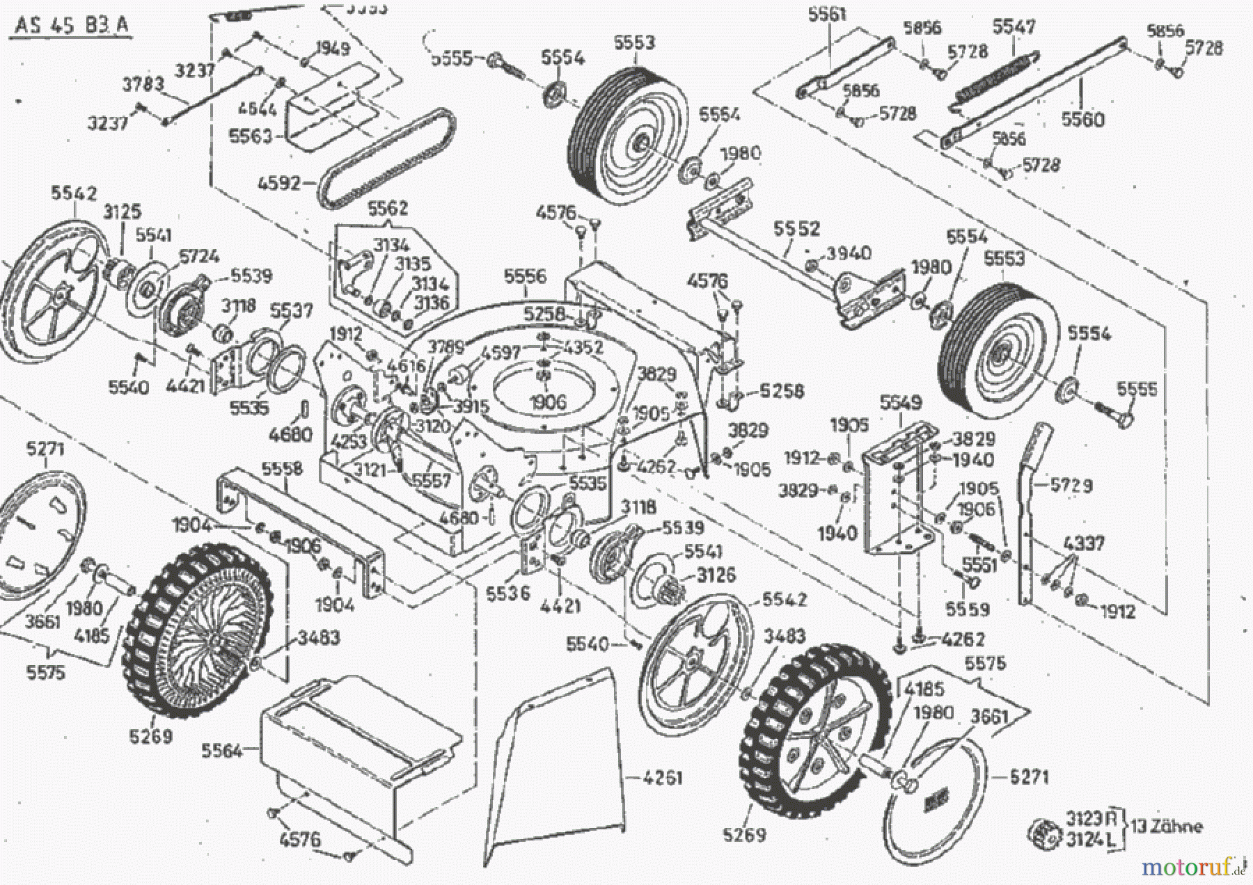 AS-Motor (neu) Rasen Profi-Rasenmäher AS 45 Universal AS 45 B3A ab FNr. 0060111001 Gehäuse