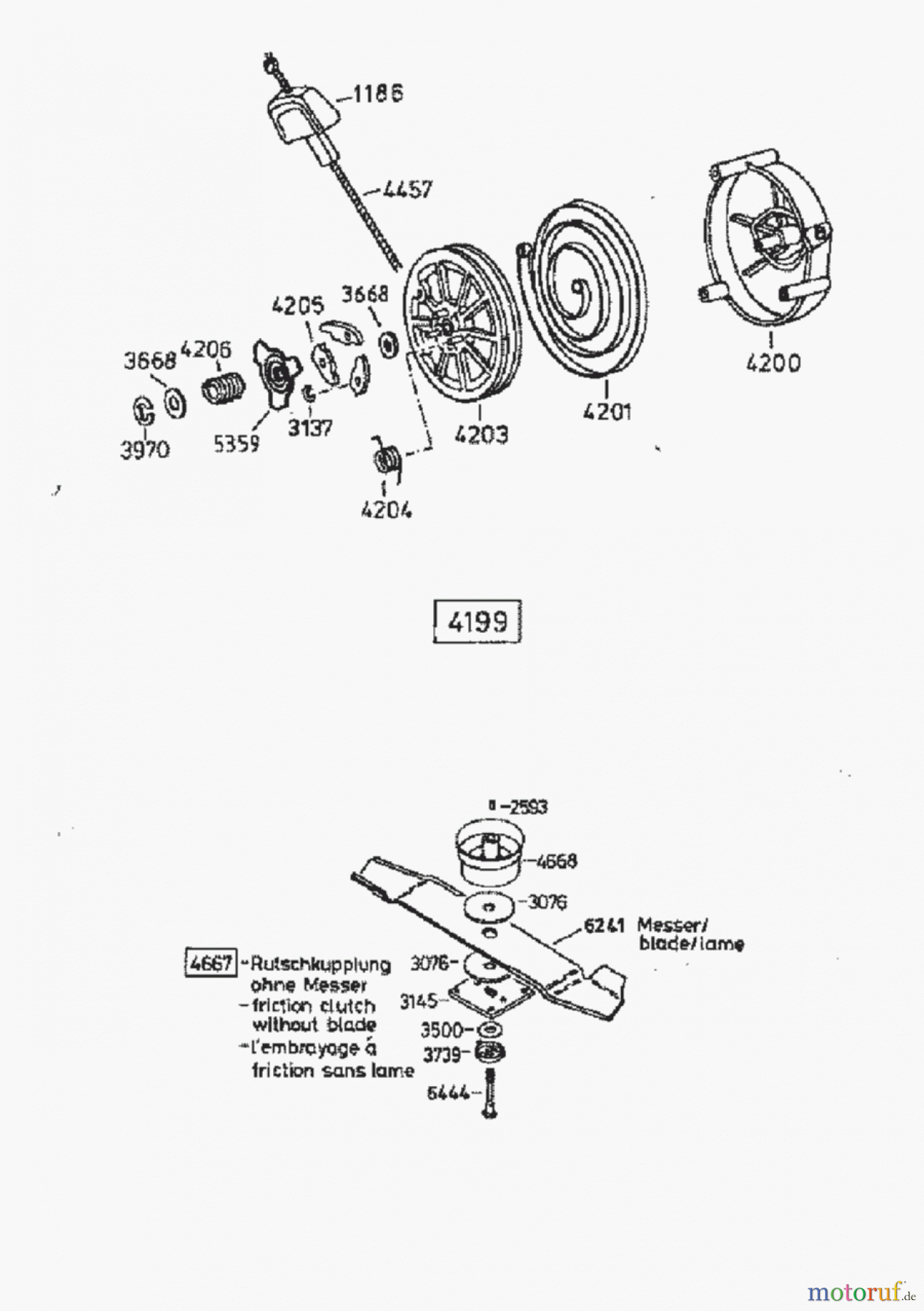 AS-Motor (neu) Rasen Profi-Rasenmäher AS 45 Universal AS 45 B3A ab FNr. 0060111001 Starter / Messer