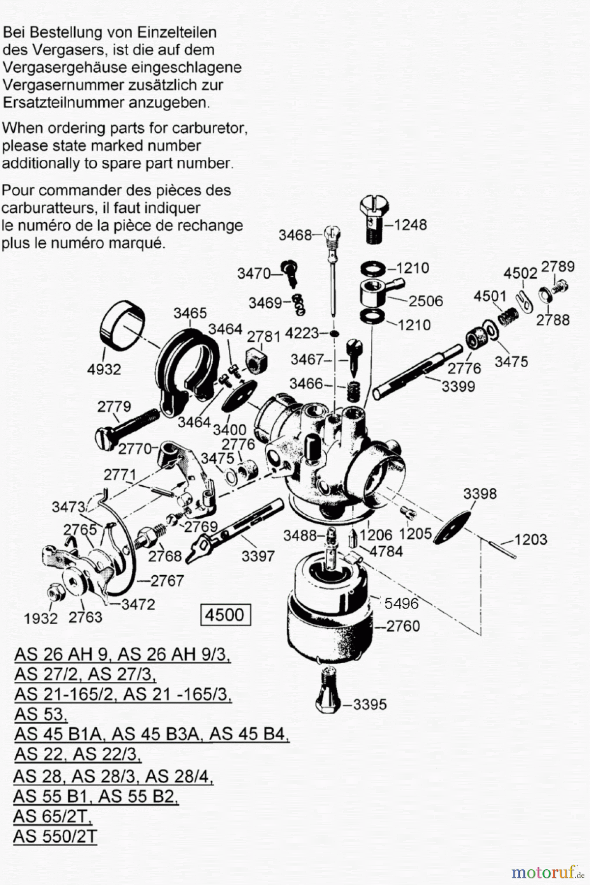 AS-Motor (neu) Rasen Profi-Rasenmäher AS 45 Universal AS 45 B3A ab FNr. 0060111001 Vergaser