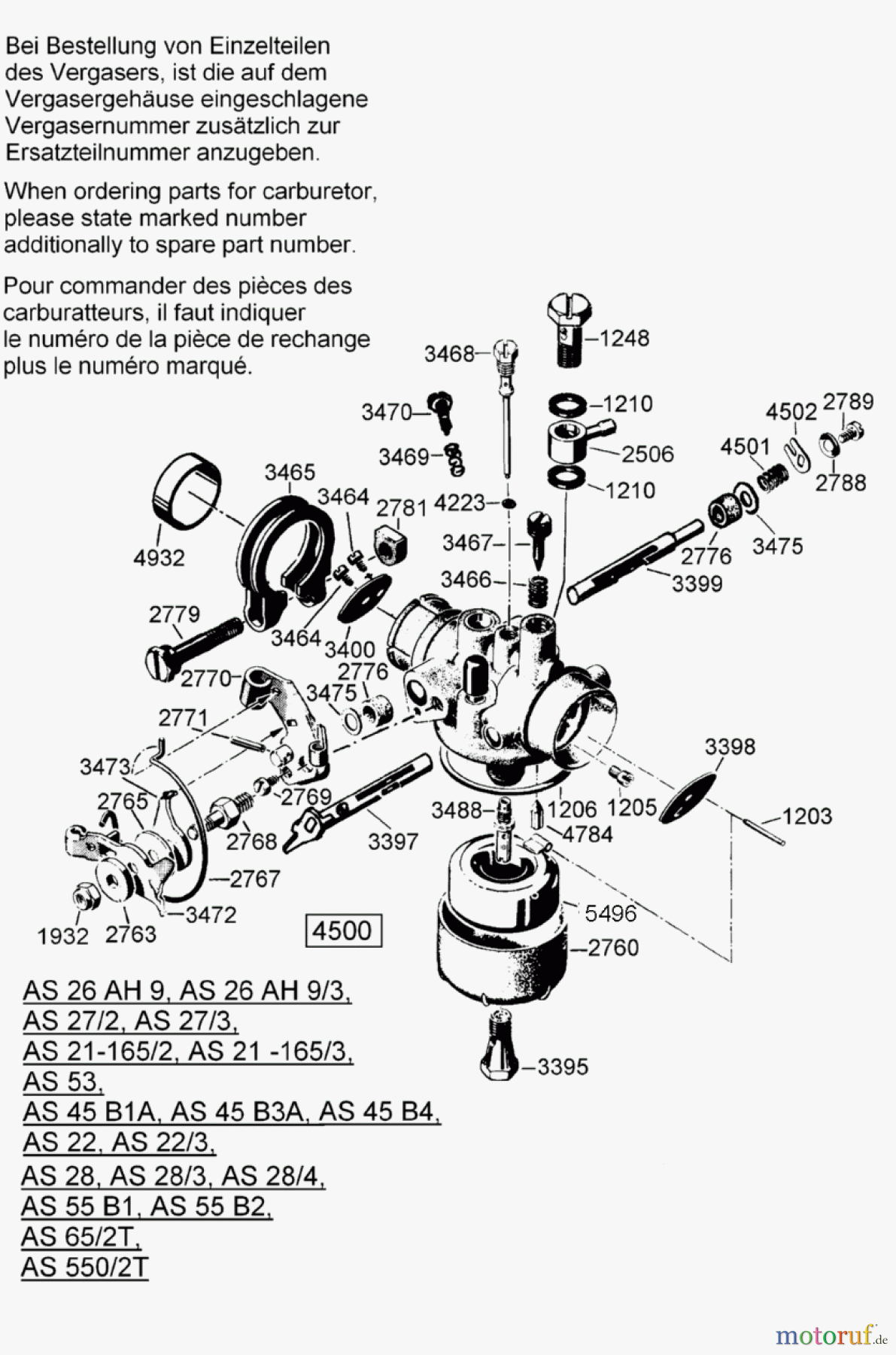 AS-Motor (neu) Rasen Profi-Rasenmäher AS 45 Universal AS 45 B4 ab FNr. 007709060001 Vergaser