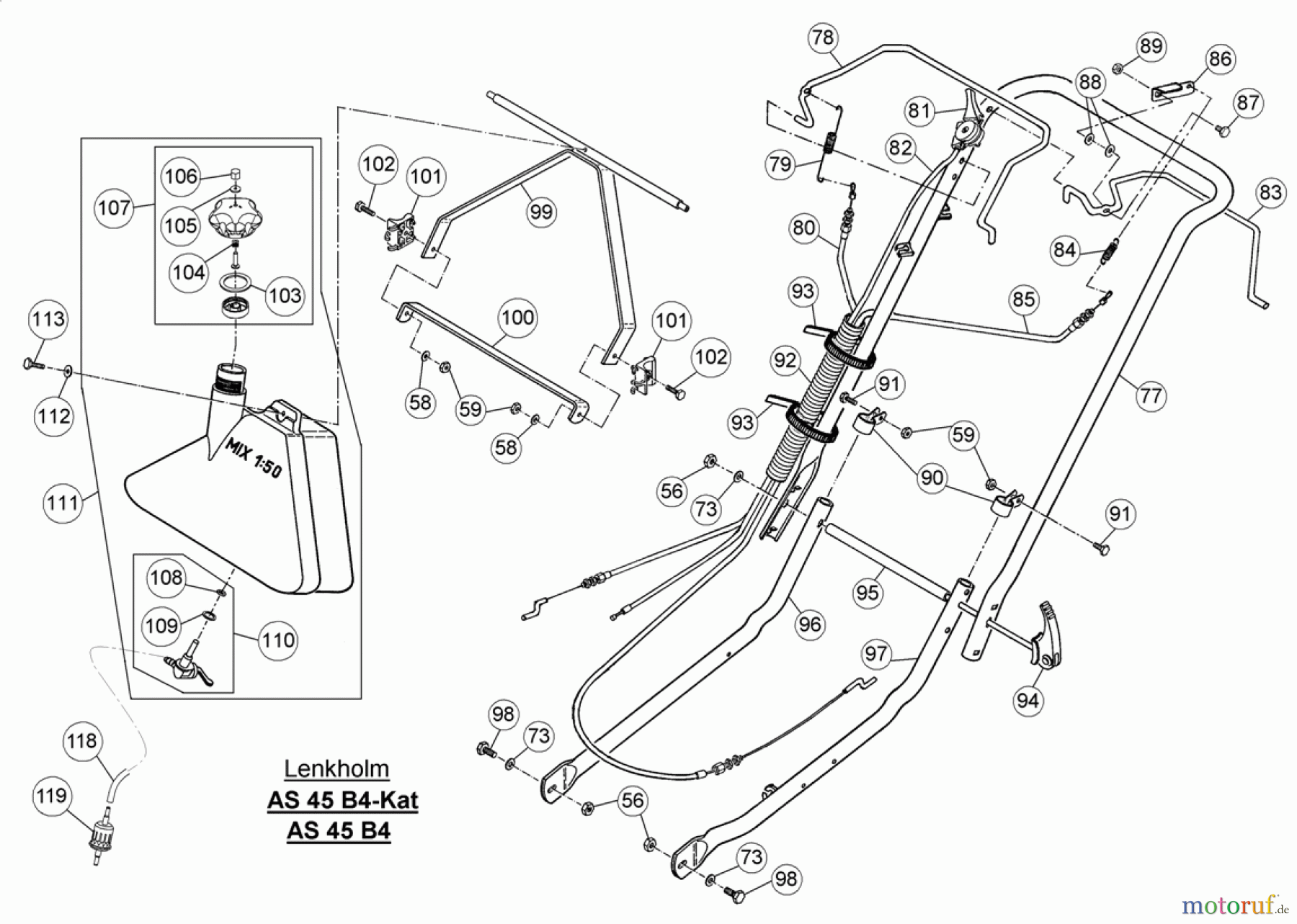 AS-Motor (neu) Rasen Profi-Rasenmäher AS 45 Universal AS 45 B4 ab FNr. 007709060001 Holm