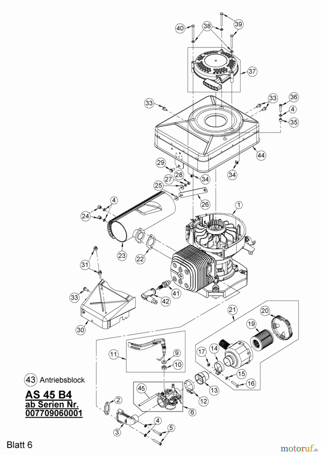 AS-Motor (neu) Rasen Profi-Rasenmäher AS 45 Universal AS 45 B4 ab FNr. 007709060001 Antriebsblock