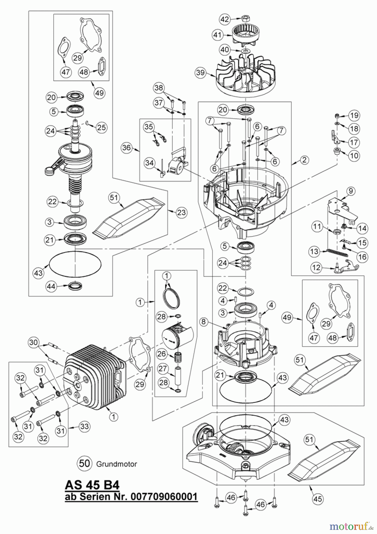 AS-Motor (neu) Rasen Profi-Rasenmäher AS 45 Universal AS 45 B4 ab FNr. 007709060001 Grundmotor