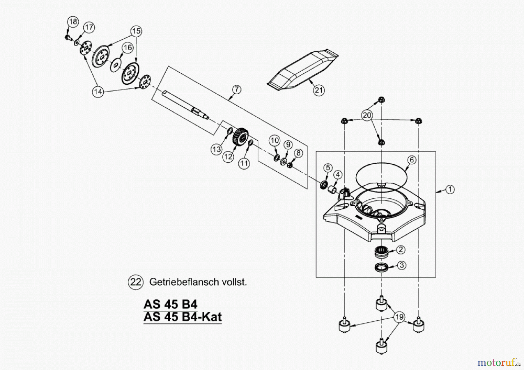 AS-Motor (neu) Rasen Profi-Rasenmäher AS 45 Universal AS 45 B4-Kat ab FNr. 021008050001 Getriebeflansch vollst.