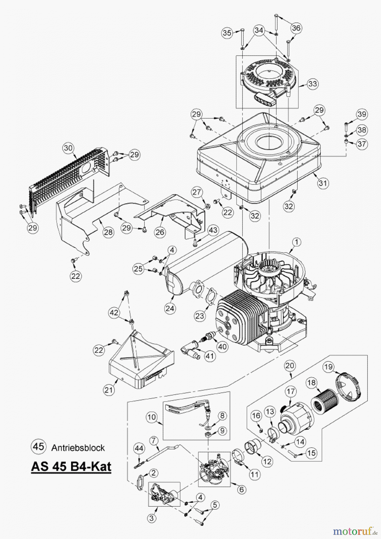 AS-Motor (neu) Rasen Profi-Rasenmäher AS 45 Universal AS 45 B4-Kat ab FNr. 021008050001 Antriebsblock