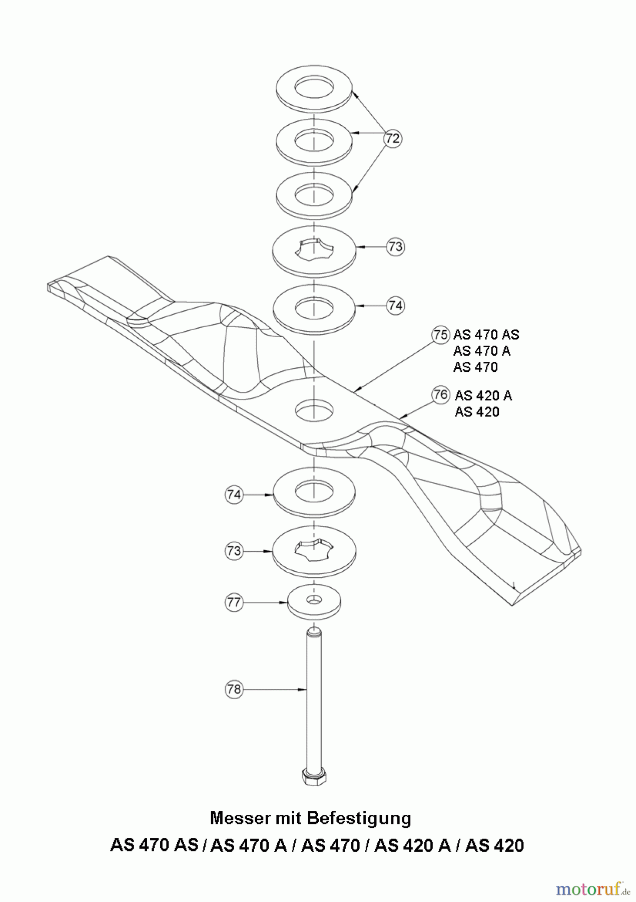 AS-Motor (neu) Rasen Profi-Rasenmäher AS 470 Universal 4T Rasenmäher AS 470 2in1 4T und AS 470 Universal 4T und AS 470 AS ab FNr. 026513090001 Messer mit Befestigung