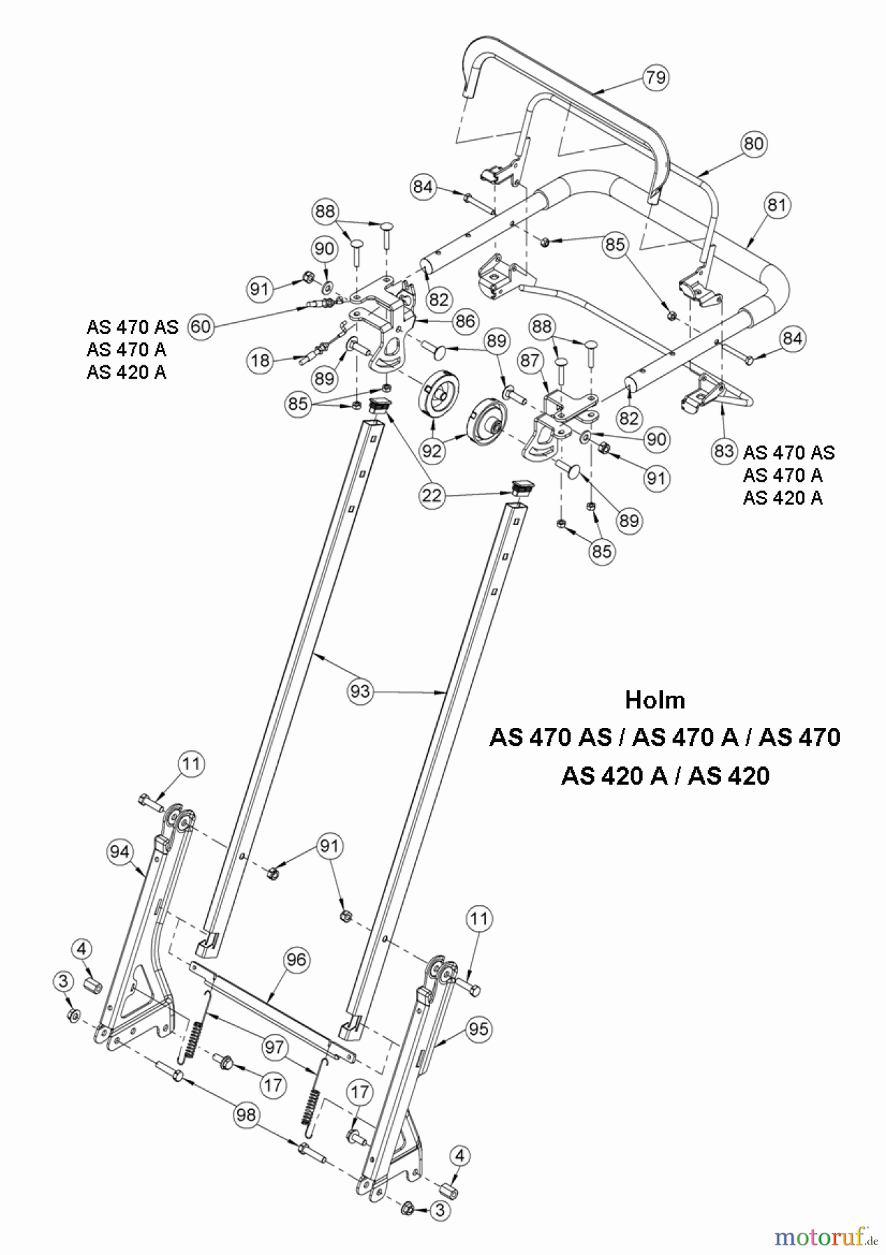 AS-Motor (neu) Rasen Profi-Rasenmäher AS 470 Universal 4T Rasenmäher AS 470 2in1 4T und AS 470 Universal 4T und AS 470 AS ab FNr. 026513090001 Holm