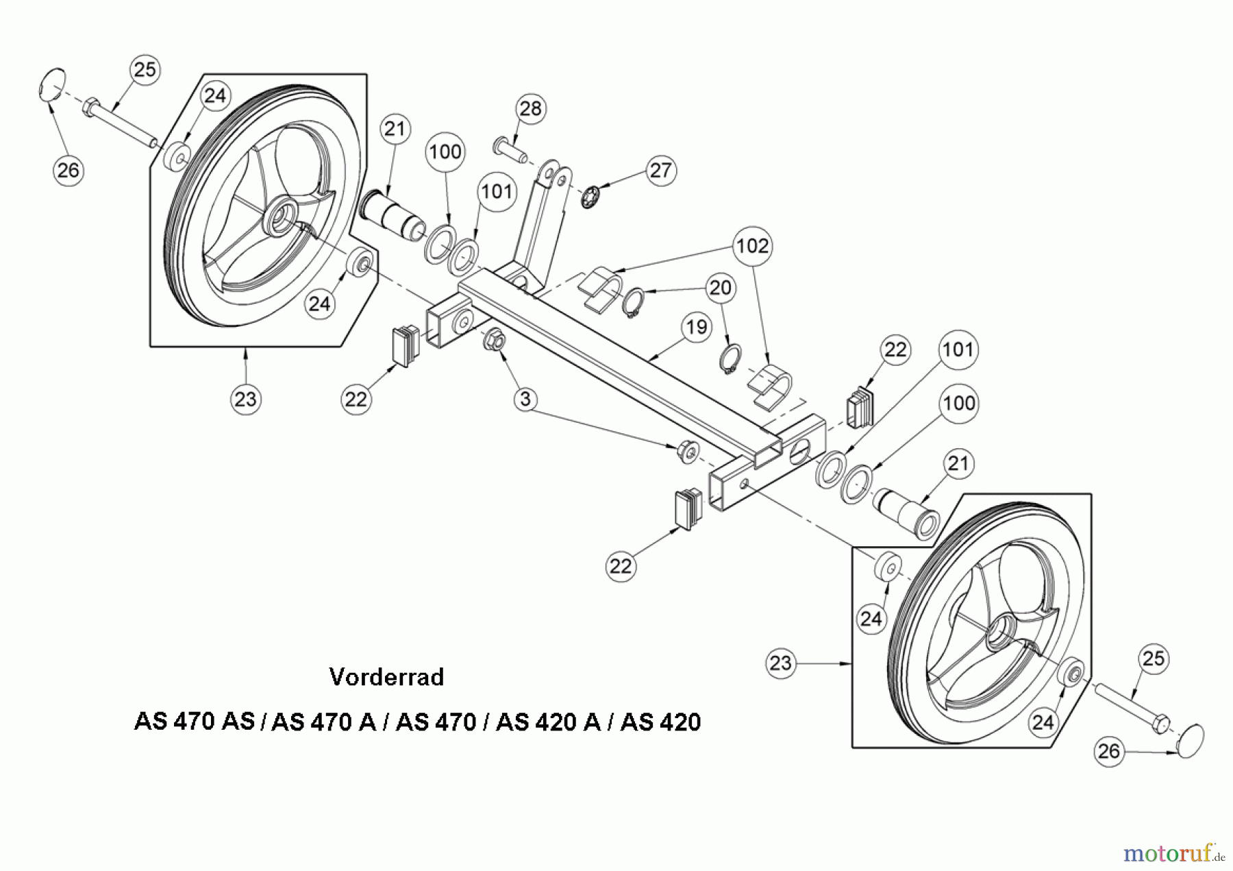 AS-Motor (neu) Rasen Profi-Rasenmäher AS 470 Universal 4T Rasenmäher AS 470 2in1 4T und AS 470 Universal 4T und AS 470 AS ab FNr. 026513090001 Vorderrad