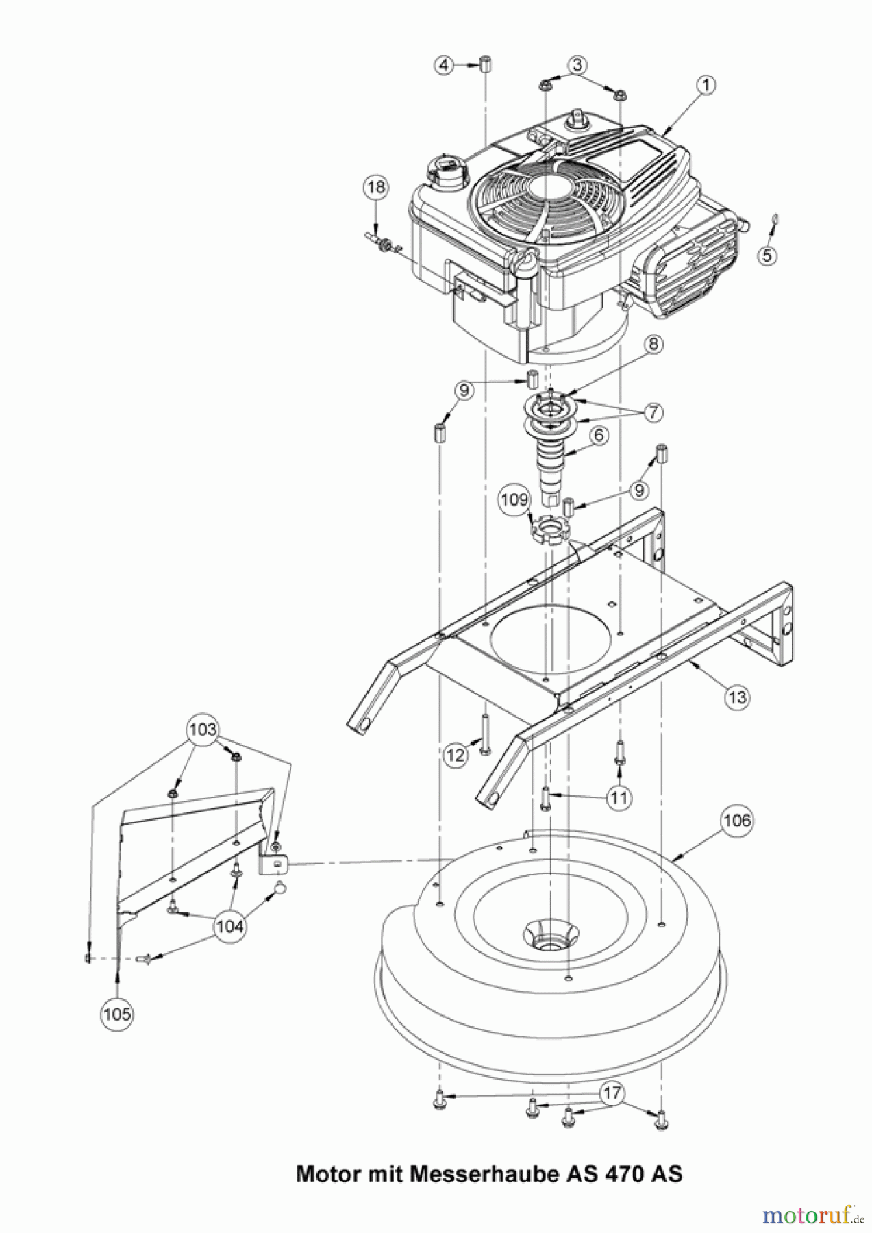 AS-Motor (neu) Rasen Profi-Rasenmäher AS 470 Universal 4T Rasenmäher AS 470 2in1 4T und AS 470 Universal 4T und AS 470 AS ab FNr. 026513090001 Motor mit Messerhaube