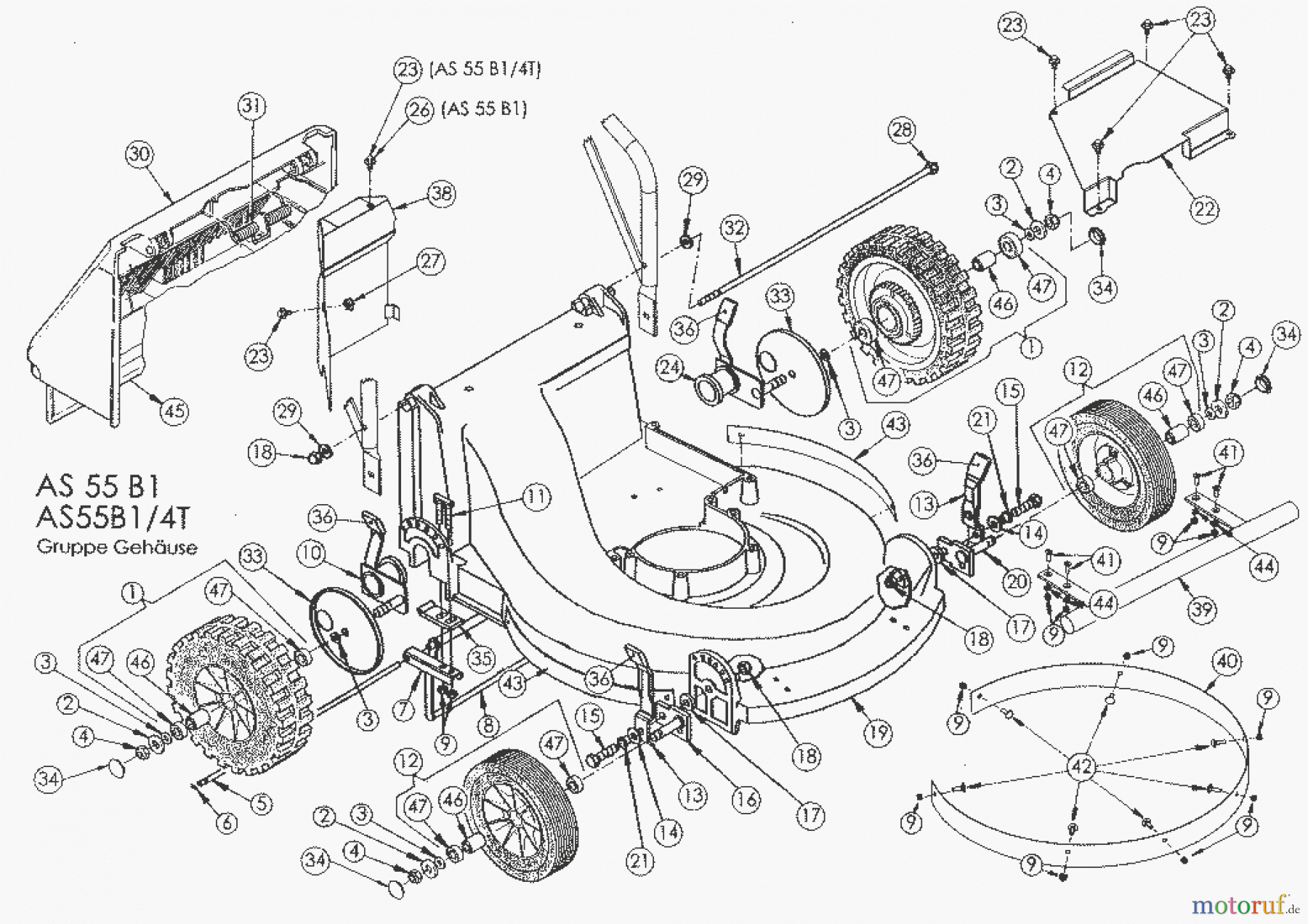 AS-Motor (neu) Rasen Profi-Rasenmäher AS 55 Heckauswurf AS 55 B1 ab FNr. 0130833001 Gehäuse