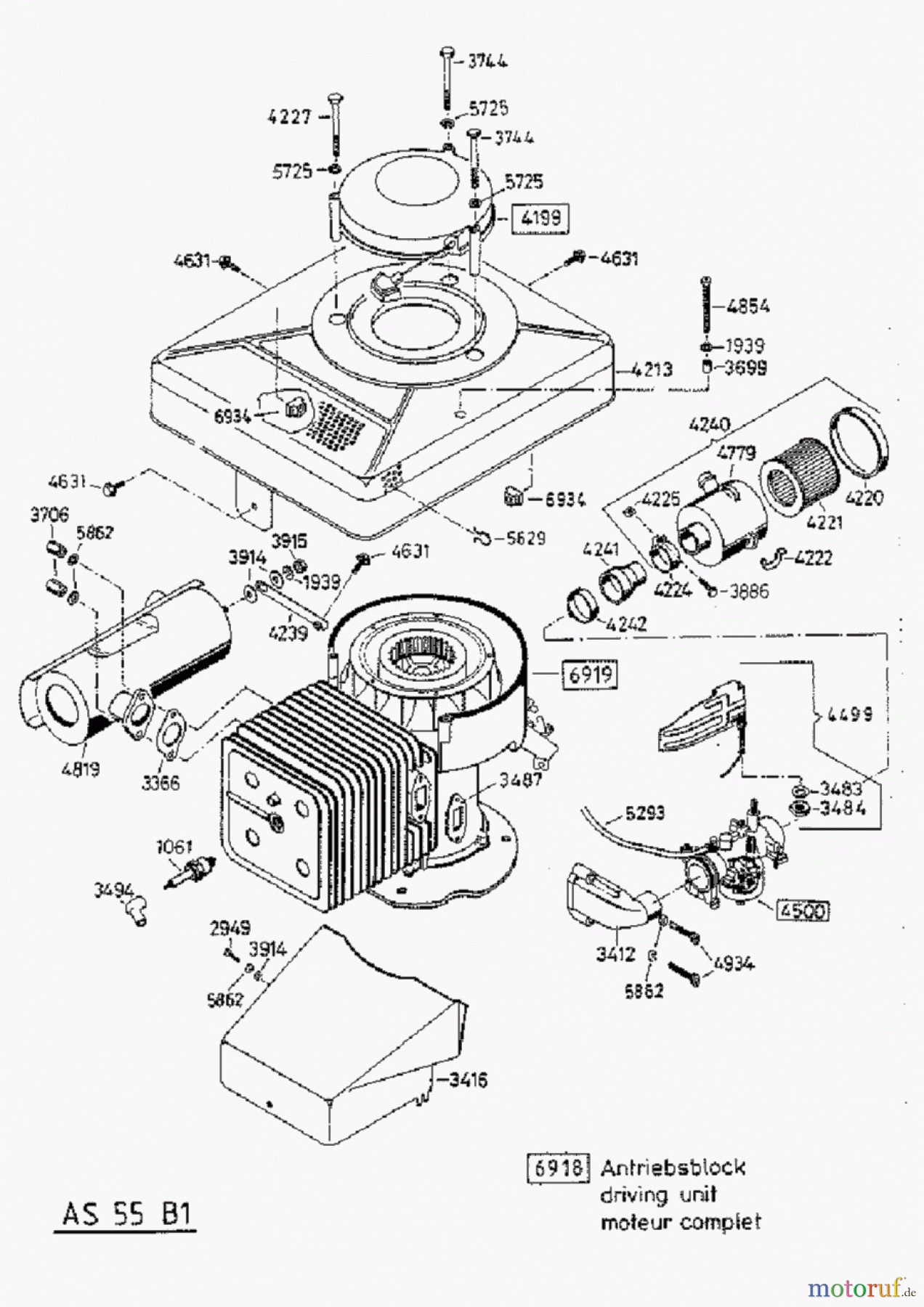 AS-Motor (neu) Rasen Profi-Rasenmäher AS 55 Heckauswurf AS 55 B1 ab FNr. 0130833001 Antriebsblock