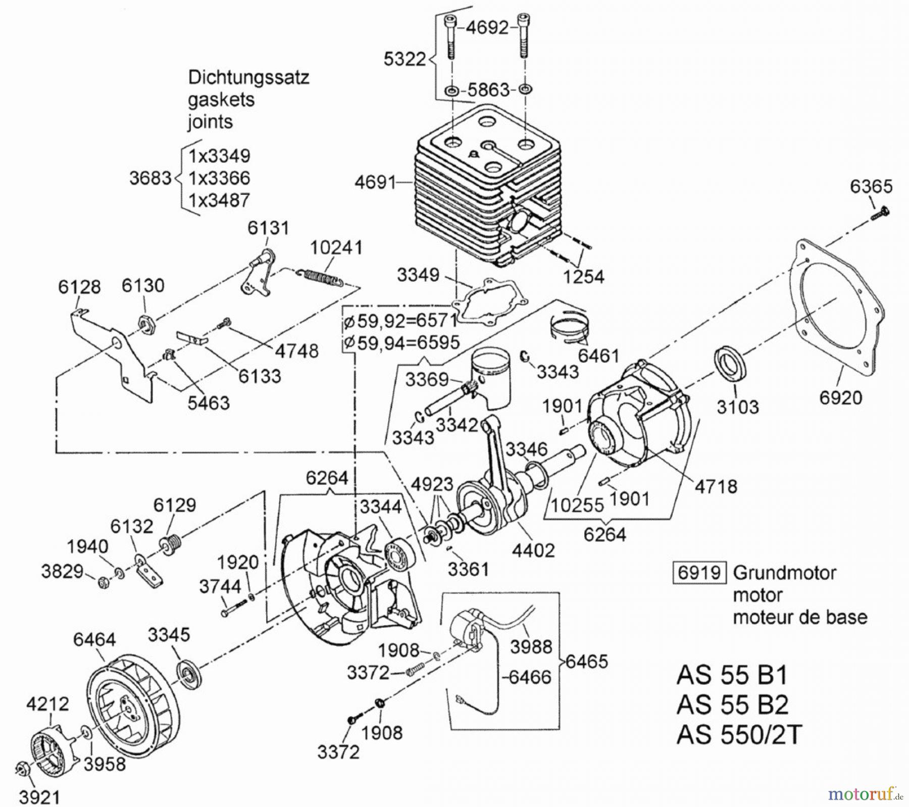 AS-Motor (neu) Rasen Profi-Rasenmäher AS 550 Heckauswurf AS 550/2T ab FNr. 016905202001 Grundmotor