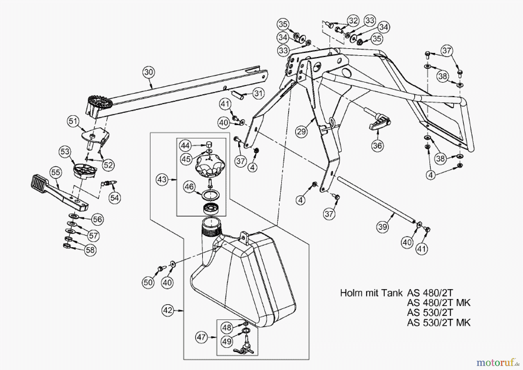 AS-Motor (neu) Rasen Profi-Rasenmäher AS 480 Heckauswurf AS 480/2T ab FNr. 018907202001 Holm mit Tank