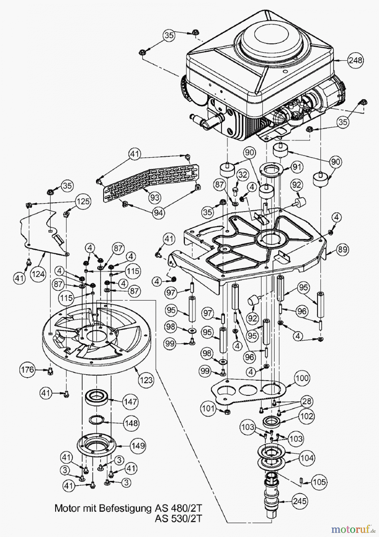 AS-Motor (neu) Rasen Profi-Rasenmäher AS 480 Heckauswurf AS 480/2T ab FNr. 018907202001 Motor mit Befestigung