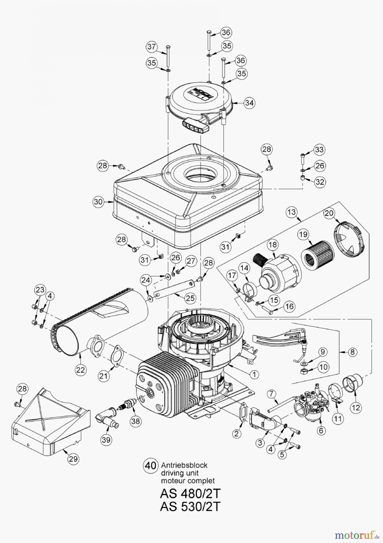 AS-Motor (neu) Rasen Profi-Rasenmäher AS 480 Heckauswurf AS 480/2T ab FNr. 018907202001 Antriebsblock