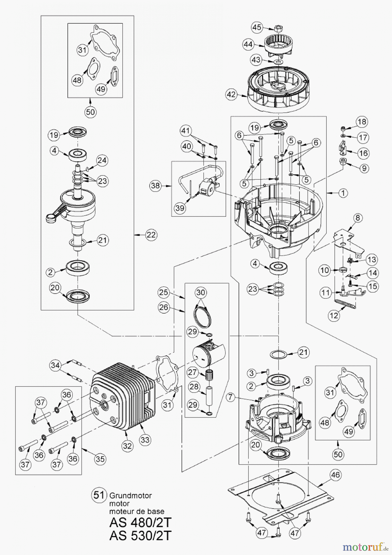 AS-Motor (neu) Rasen Profi-Rasenmäher AS 480 Heckauswurf AS 480/2T ab FNr. 018907202001 Grundmotor