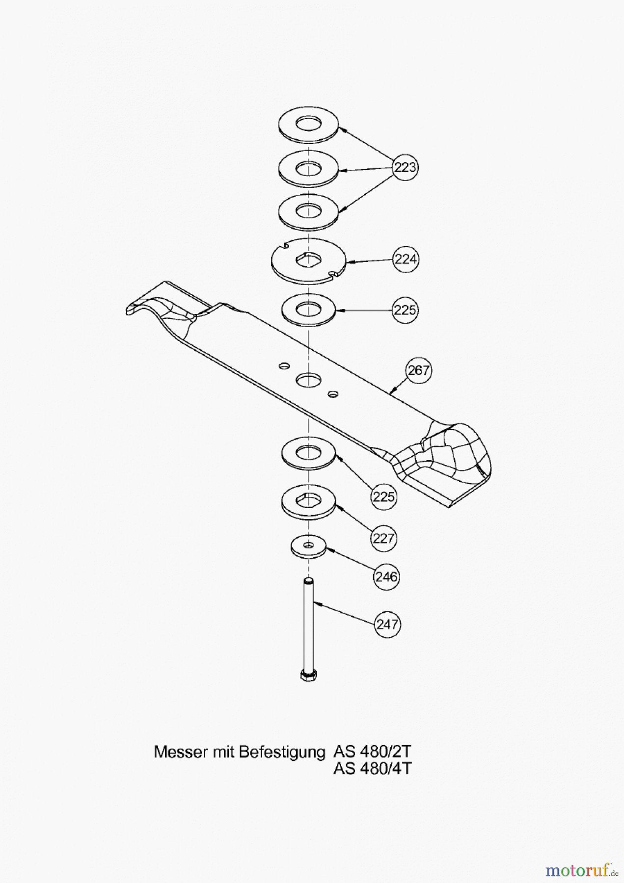  AS-Motor (neu) Rasen Profi-Rasenmäher AS 480 Heckauswurf AS 480/4T ab FNr. 019107202001 Messer mit Befestigung